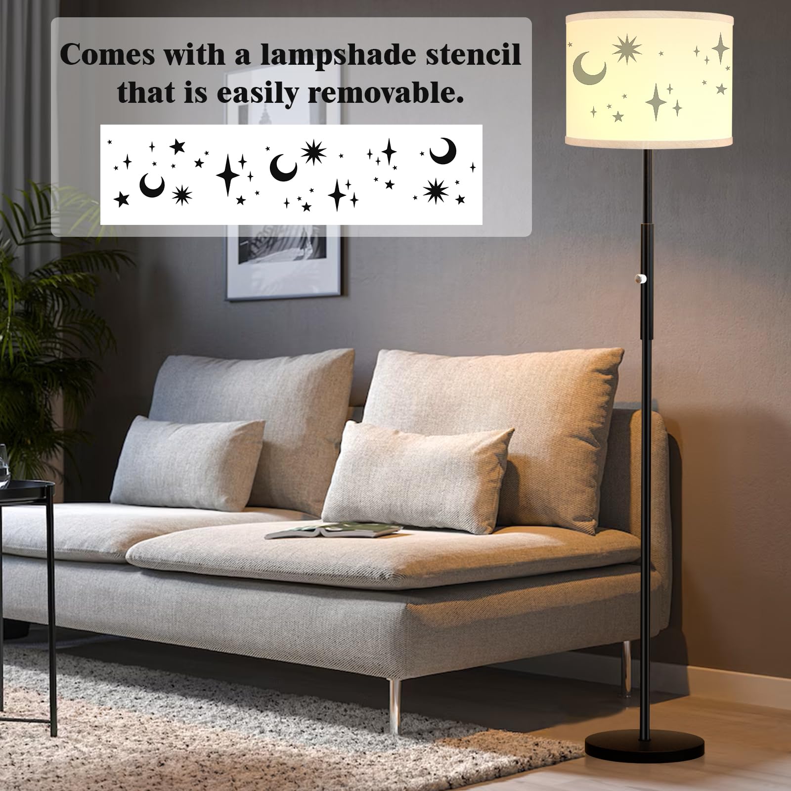 PARTPHONER Floor Lamp Modern Tall 65? Metal Design for Living Room Bedroom, Black A, Model TKFP108AB1, Bulb Included