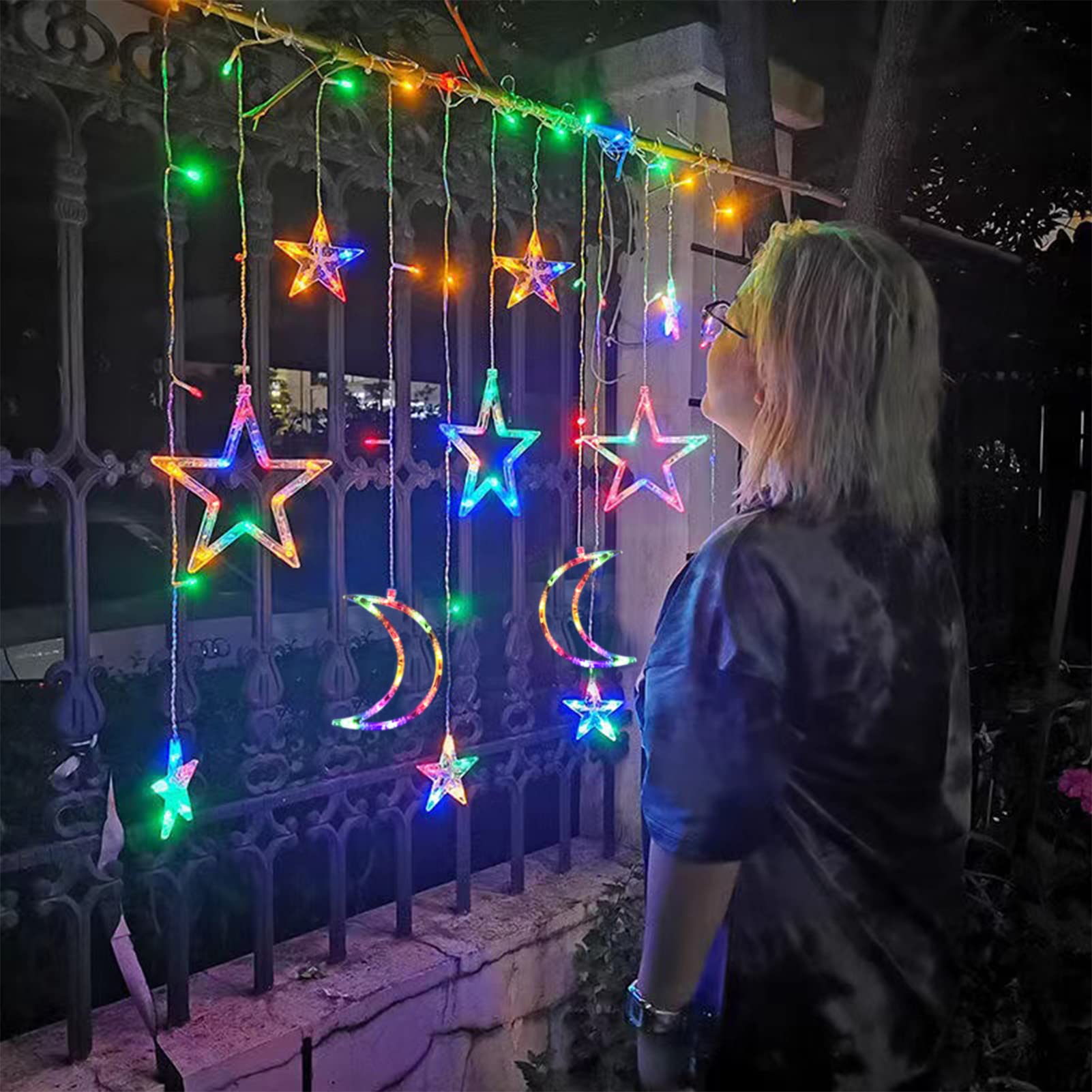 Xinxianlian 138 Led Ramadan Decorations Lights, Solar Moon Star Lights For Outdoor Waterproof, Solar Powered String Lights With 8 Modes, Ramadan Hanging Decor For Indoor, Home, Patio (Multi-Colored)