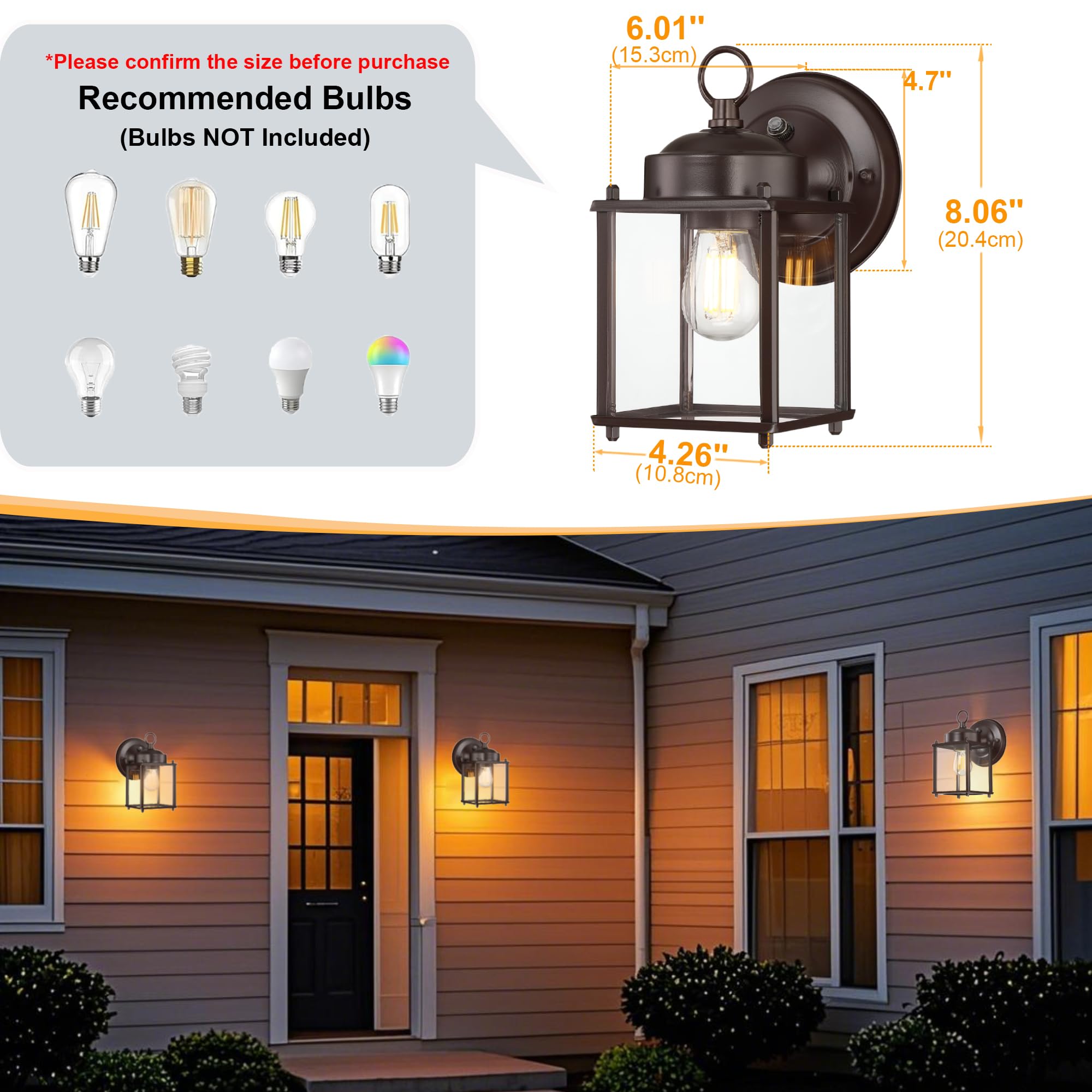 GRUENLICH Dusk to Dawn Outdoor Wall Lantern, 4 Pack, 8 Inch, Bronze, Metal, Model GR-WL008D2D-BRZ-4PK