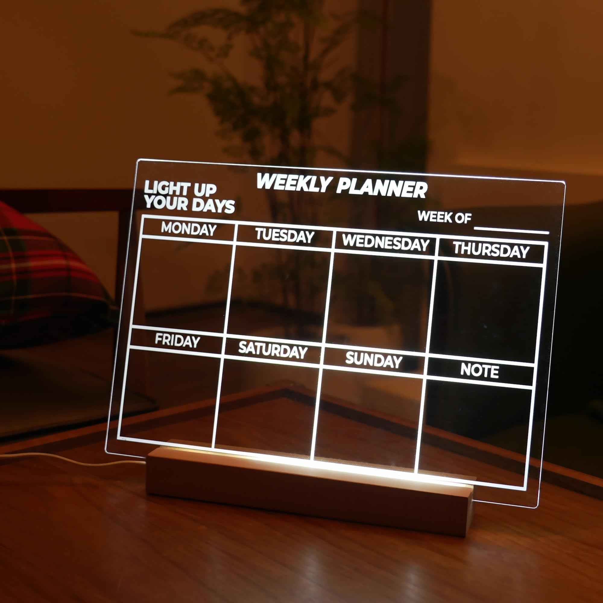 Memelight Acrylic Dry Erase Weekly Planner With Light 13 X 9 - Led Memo Display And Notepad Lamp For Clear Reminders - Acrylic L