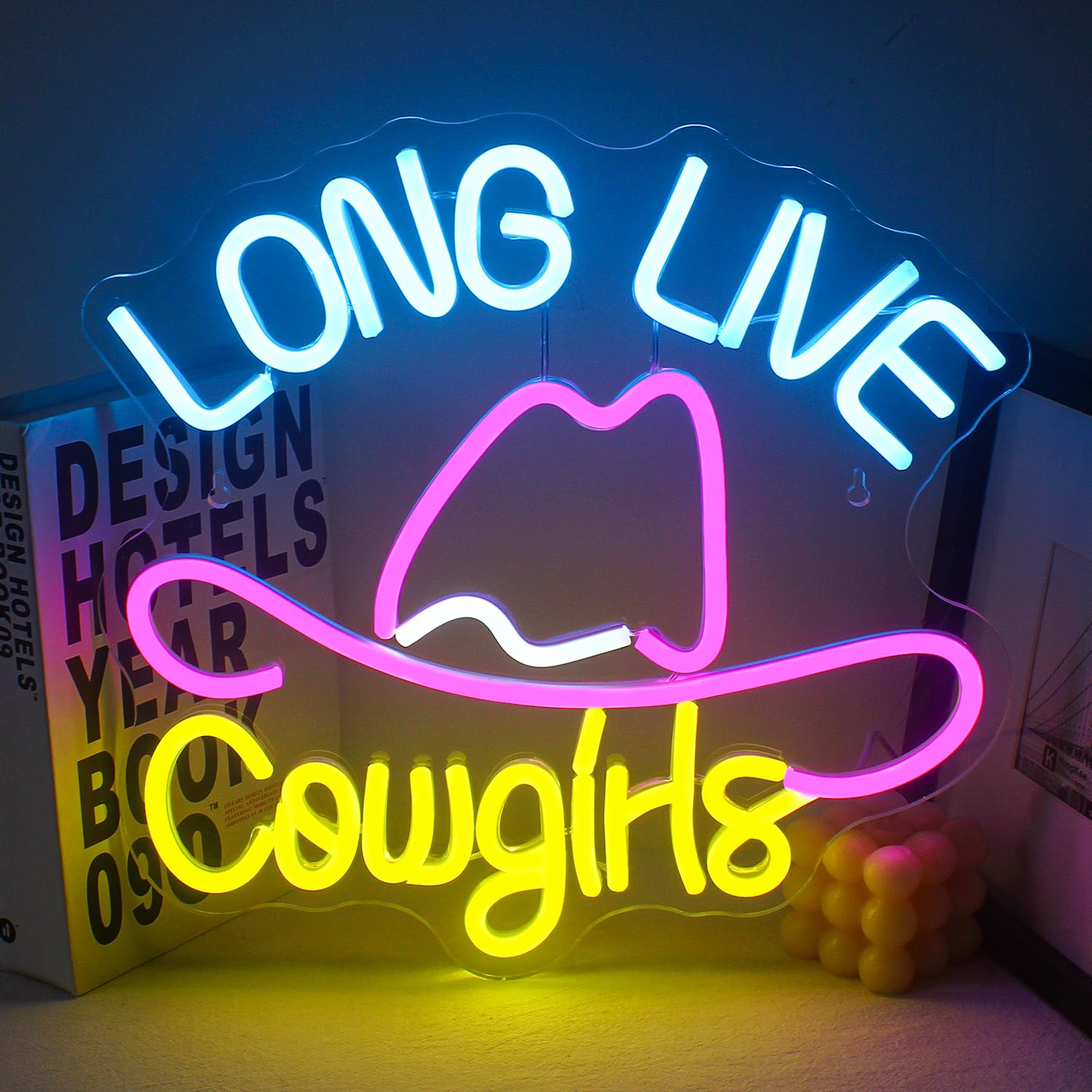 JURONGYILU Neon Sign - Colorful Cowboy Hat Wall Decor Light - Acrylic - USB Powered