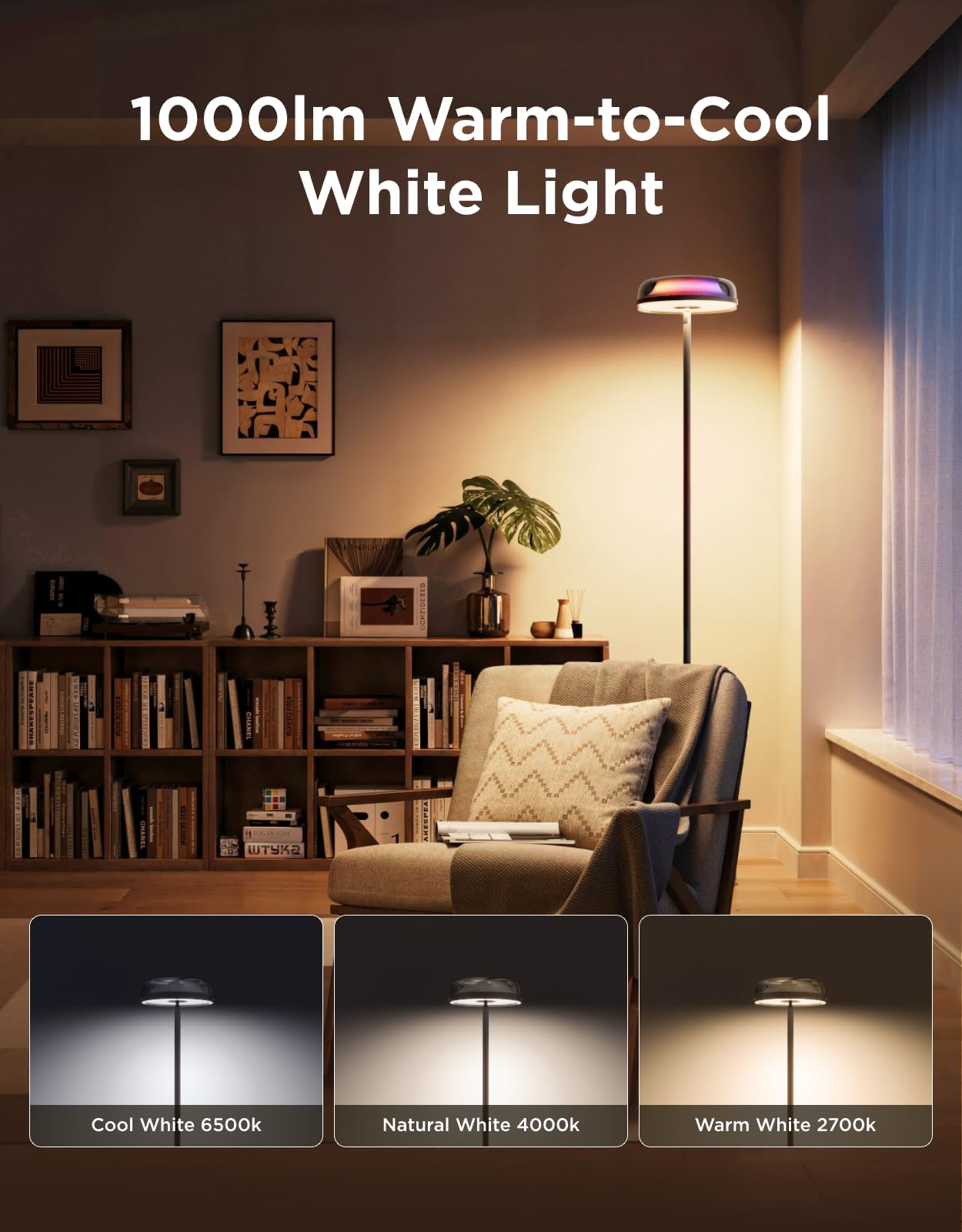 Govee Uplighter Floor Lamp for Living Room, RGBIC Ripple Projector, Floor Lamp for Bedroom Works with Matter, 215 ft Light Area,
