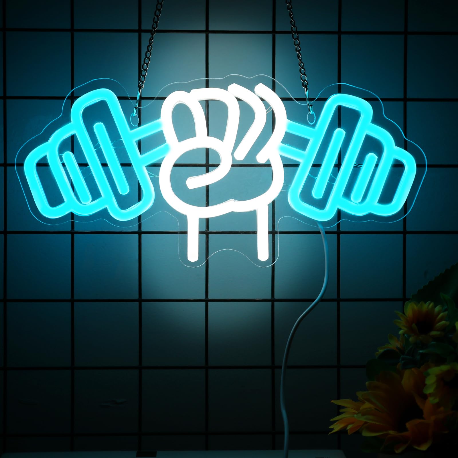 Neonawall Dumbbell Neon Sign For Home D  cor,Bedroom Decor,Led Sign,Room Neon Sign,Gym Decor,Sports Neon Sign,Men Women Wall D