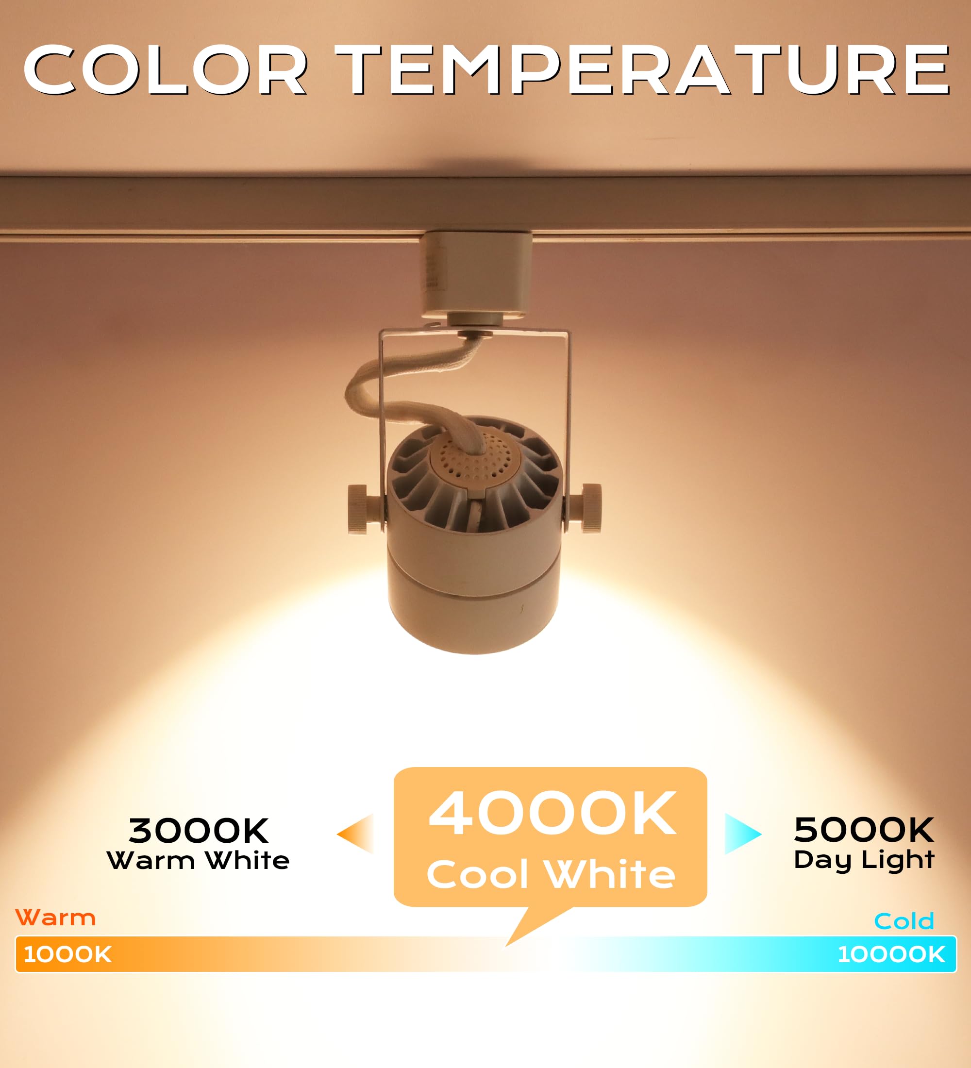 CLOUDY BAY Dimmable LED Track Light Head, 8W 4000K Cool White, Adjustable Tilt, Aluminum, Pack of 6