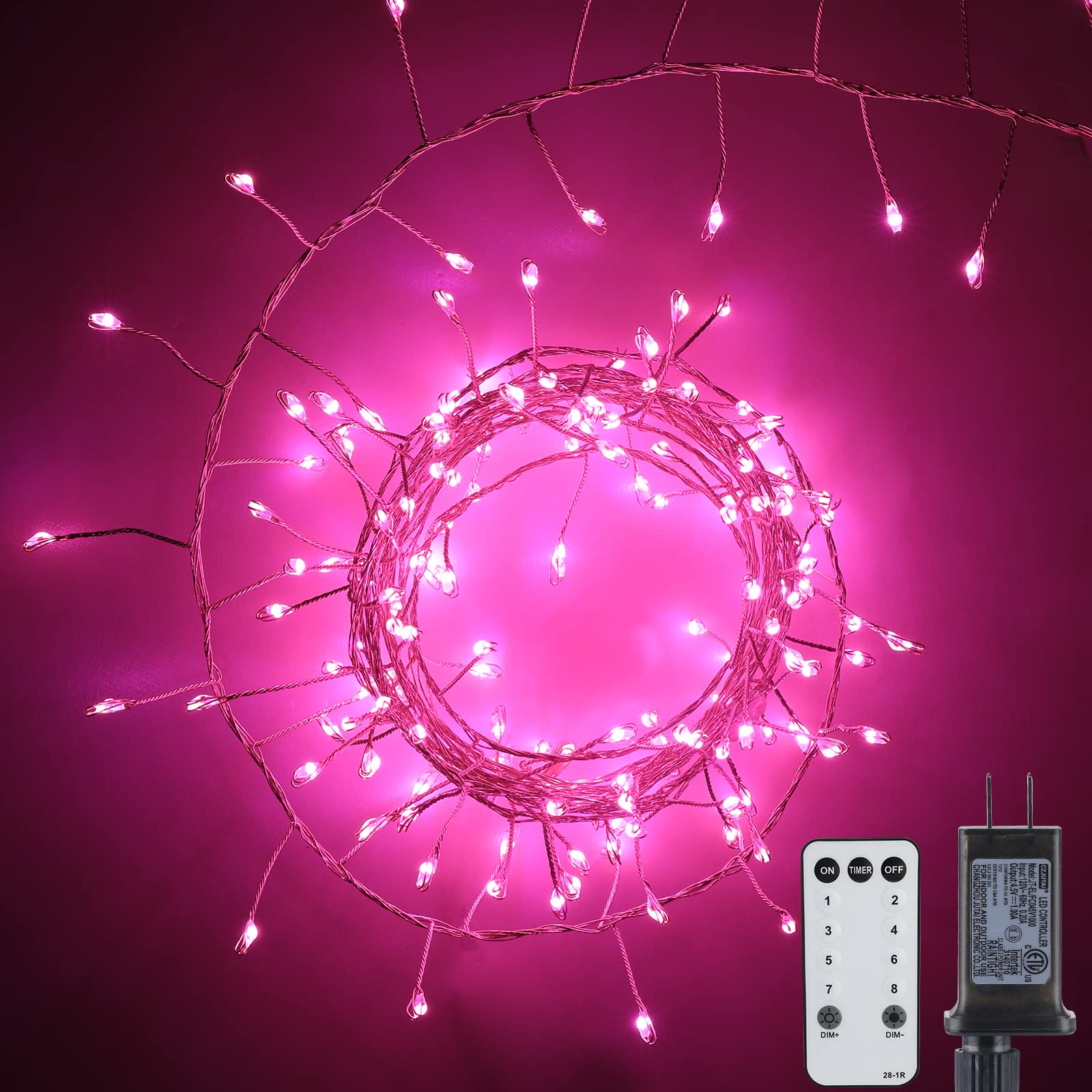 Fairy Lights Plug in, 10Feet 200LED Firecracker Firefly Lights with Remote, Waterproof Silver Wire Cluster String Lights for Cei