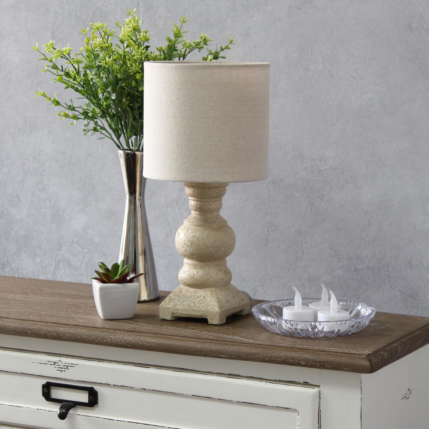 All The Rages Resin Mini Table Desk Lamp With Rough Shade In Weathered Beige