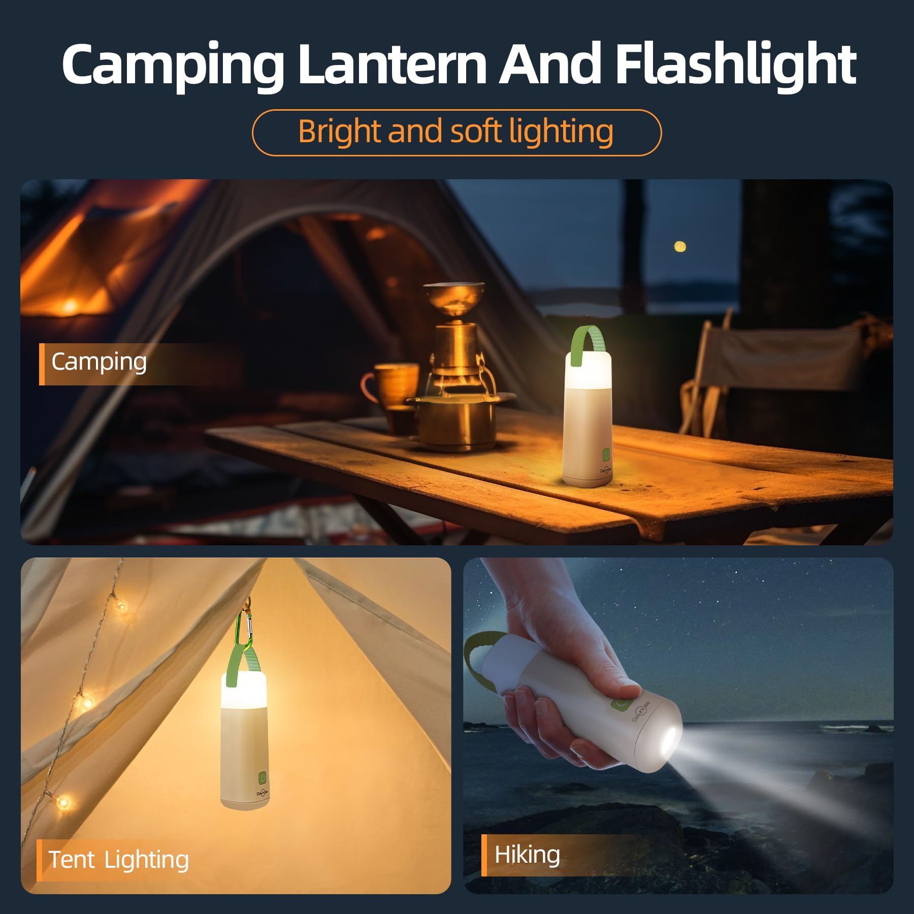 Dawnrise LED Camping Lantern, Rechargeable 350 Hours, 4 Modes, Water Resistant, Green, Model NL649-G