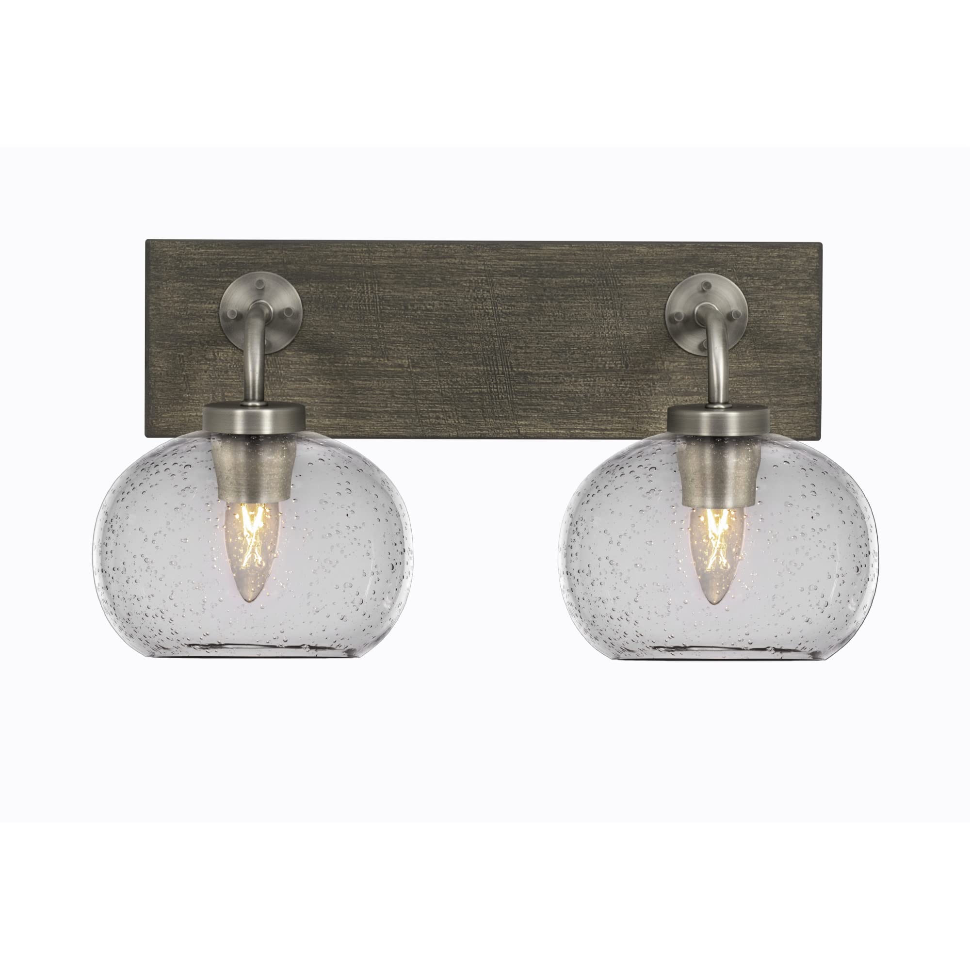 Oxbridge 2 Light Bath Bar In Graphite & Painted Distressed Wood-Look Metal Finish With 7" Clear Bubble Glass