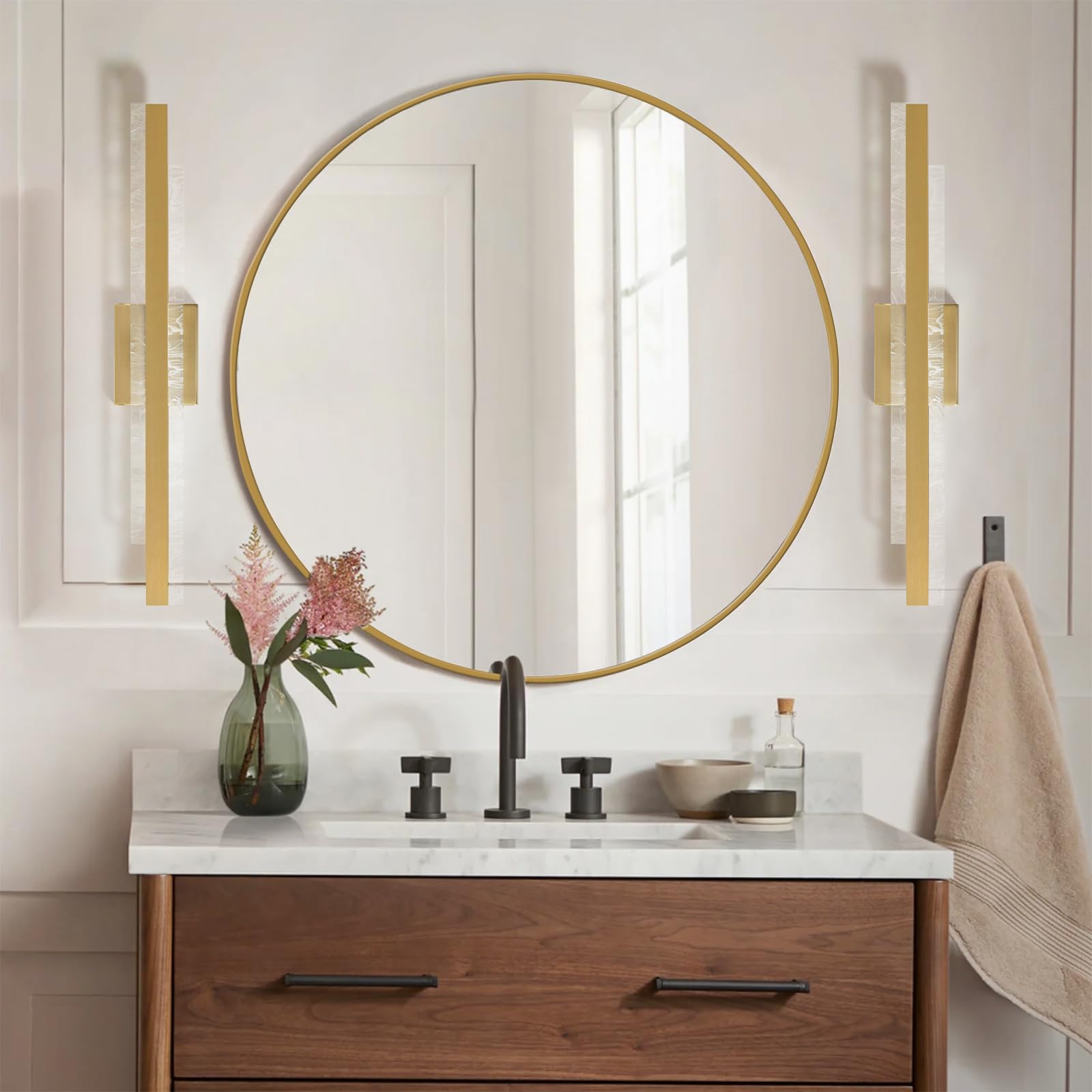 HAHZT Modern Bathroom Vanity Light - 27" Brushed Gold LED Wall Sconce, Dimmable, Model 8075WL, Ideal for Mirrors and Cabinets