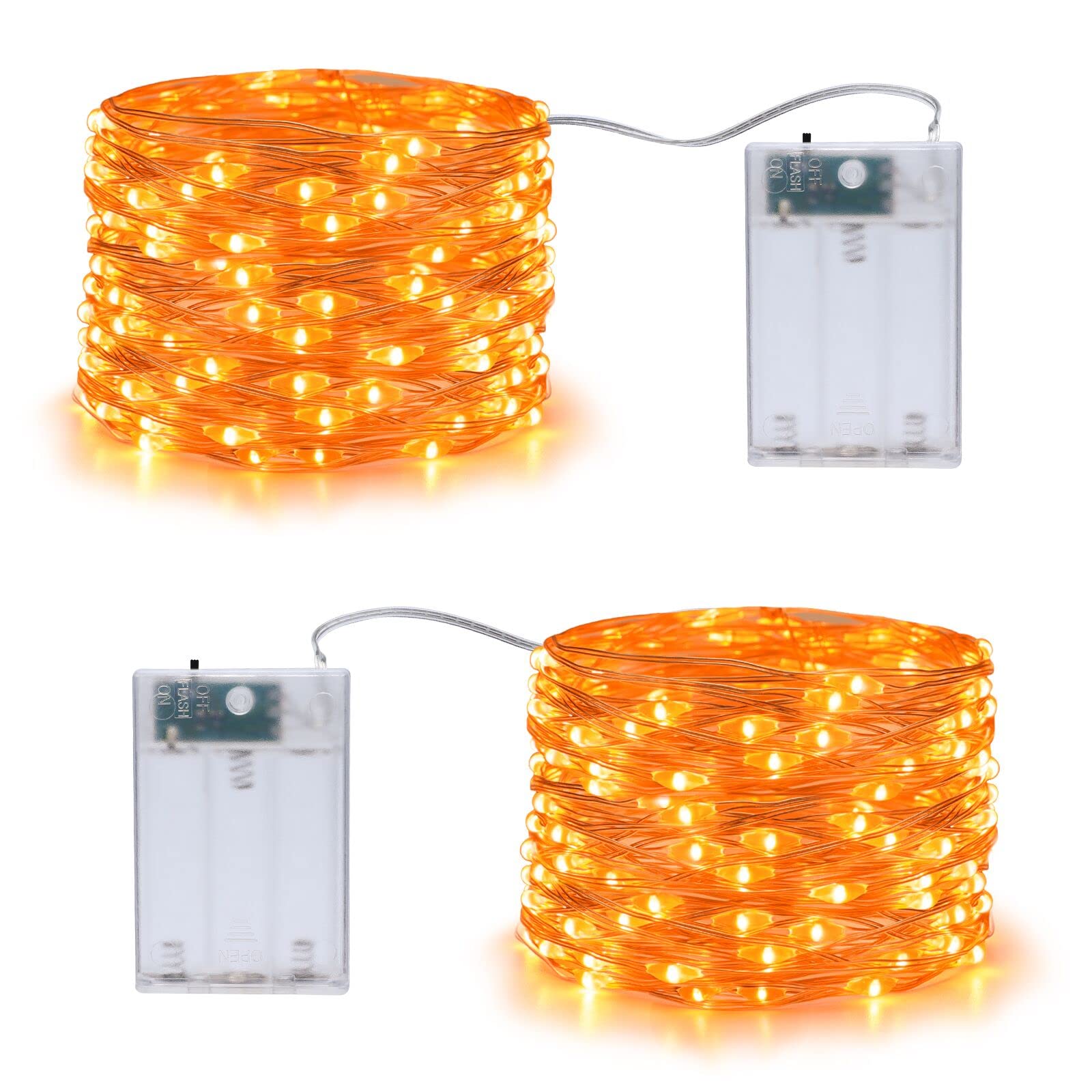 Joomer Orange Battery Halloween Fairy Lights, 2 Pack 16.4Ft 50 Led 2 Modes Twinkle String Lights For Indoor Outdoor Halloween De