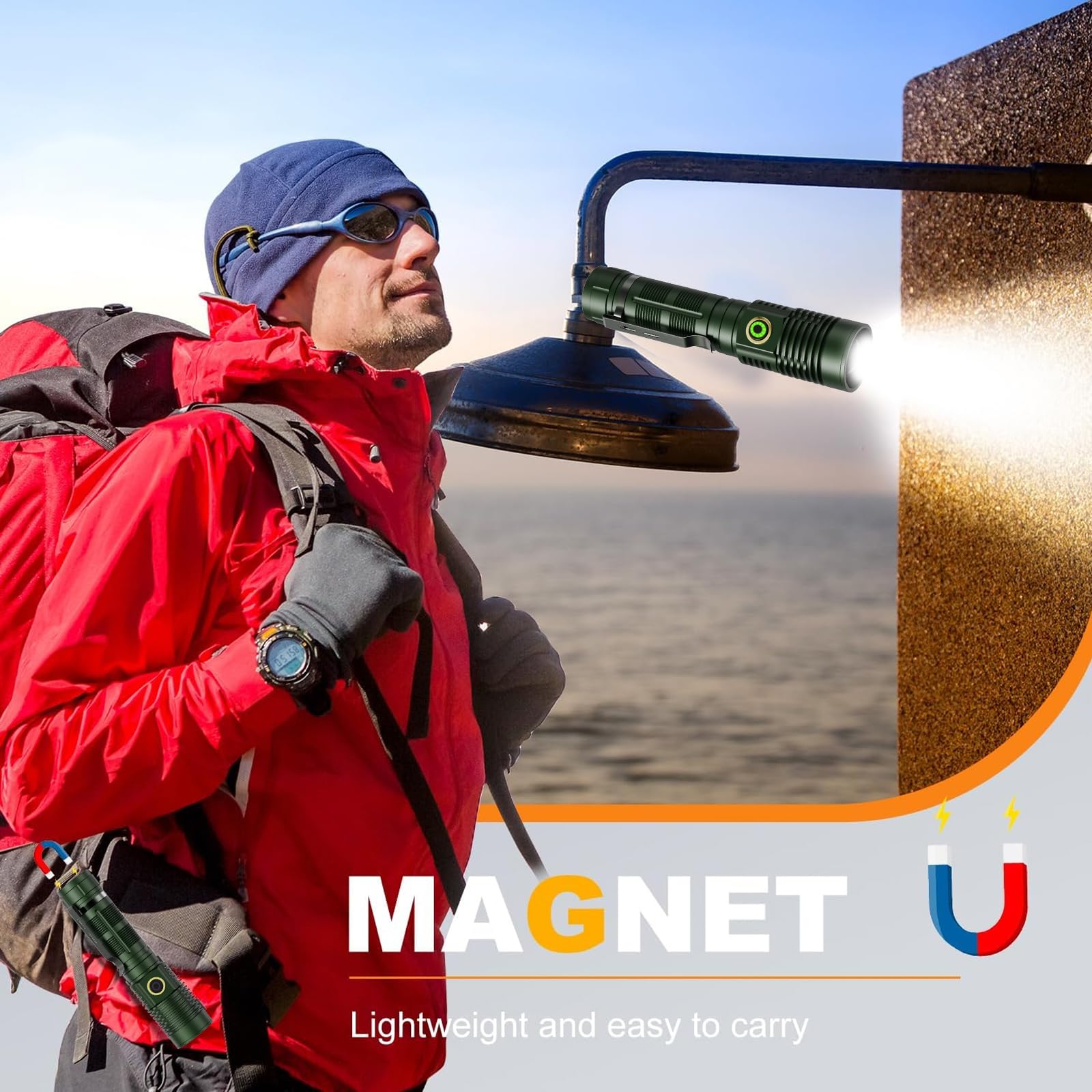 Small Tactical Flashlights 20000 High Lumens - 1500 Meters Long Beam Super Bright Led Magnetic Flashlight Usb Rechargeable Zooma