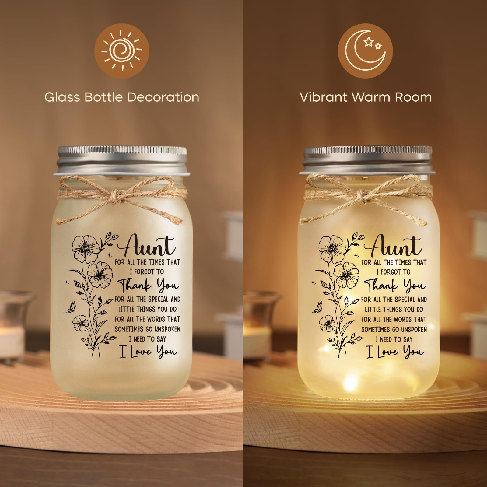 Benecharm Christmas Aunt Gifts  Aunt Birthday Gifts  Decorative Jar Light Night Gift For Aunts Birthday  Christmas  Mothers Day  Aunts Presents From Niece Nephew
