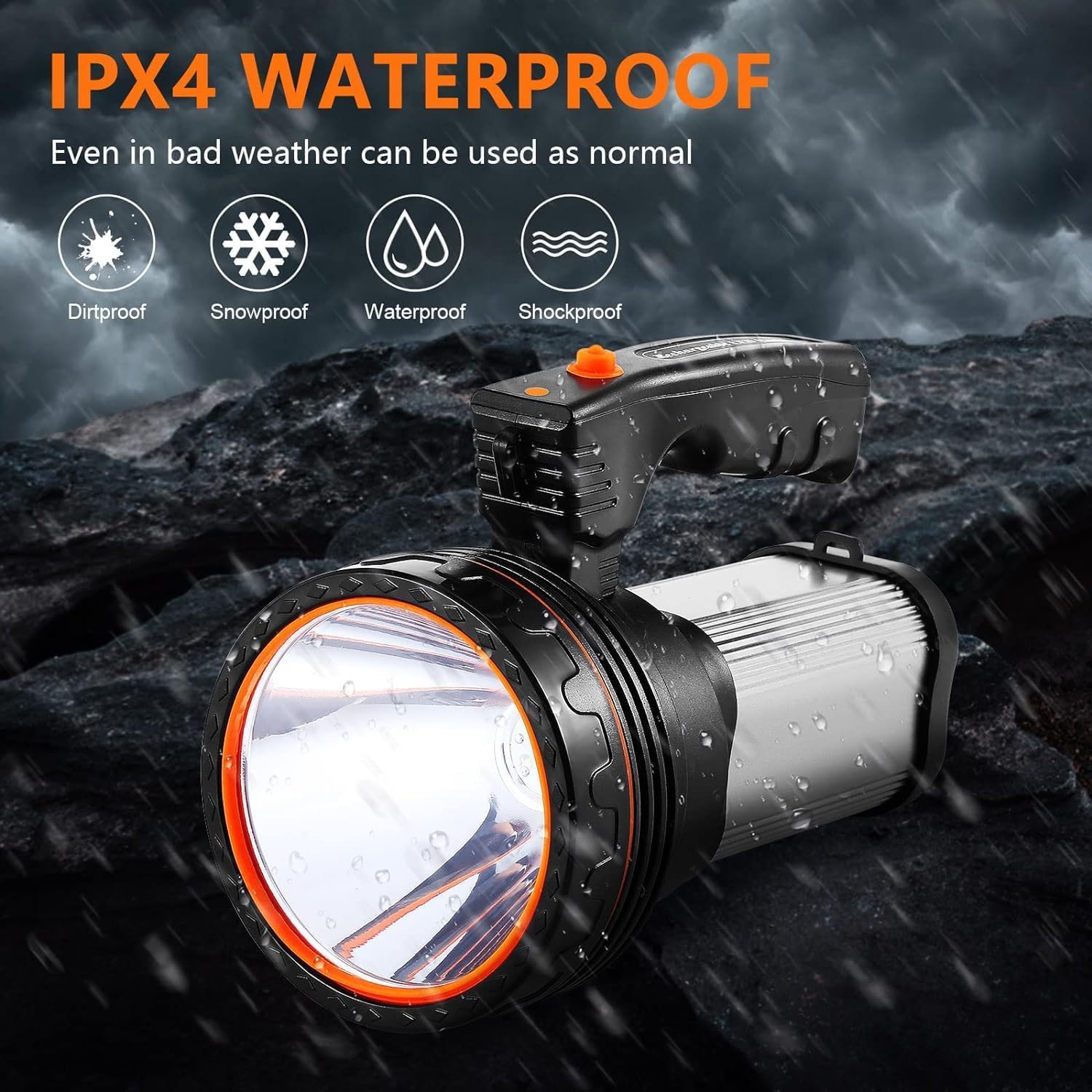 Flashlight Rechargeable, 10000+ Lumens Spotlight Flashlights, Ipx5 Waterproof Spotlight, Flashlights High Lumens With Shoulder S
