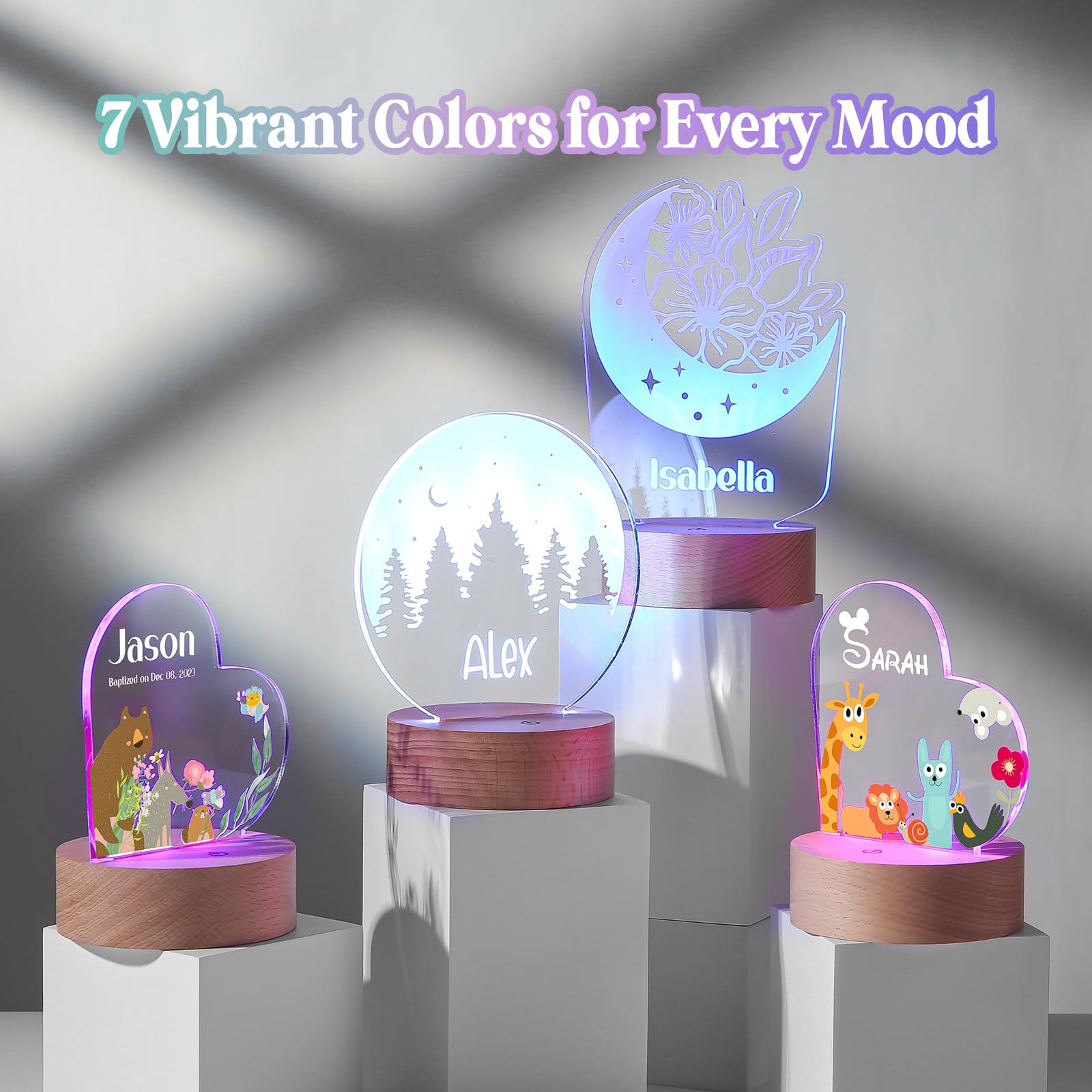 Burst Bird Personalized Acrylic Night Light for Kids, Unicorn Color, Includes Remote, Laser Engraved in the USA, Model PNL-Unicorn