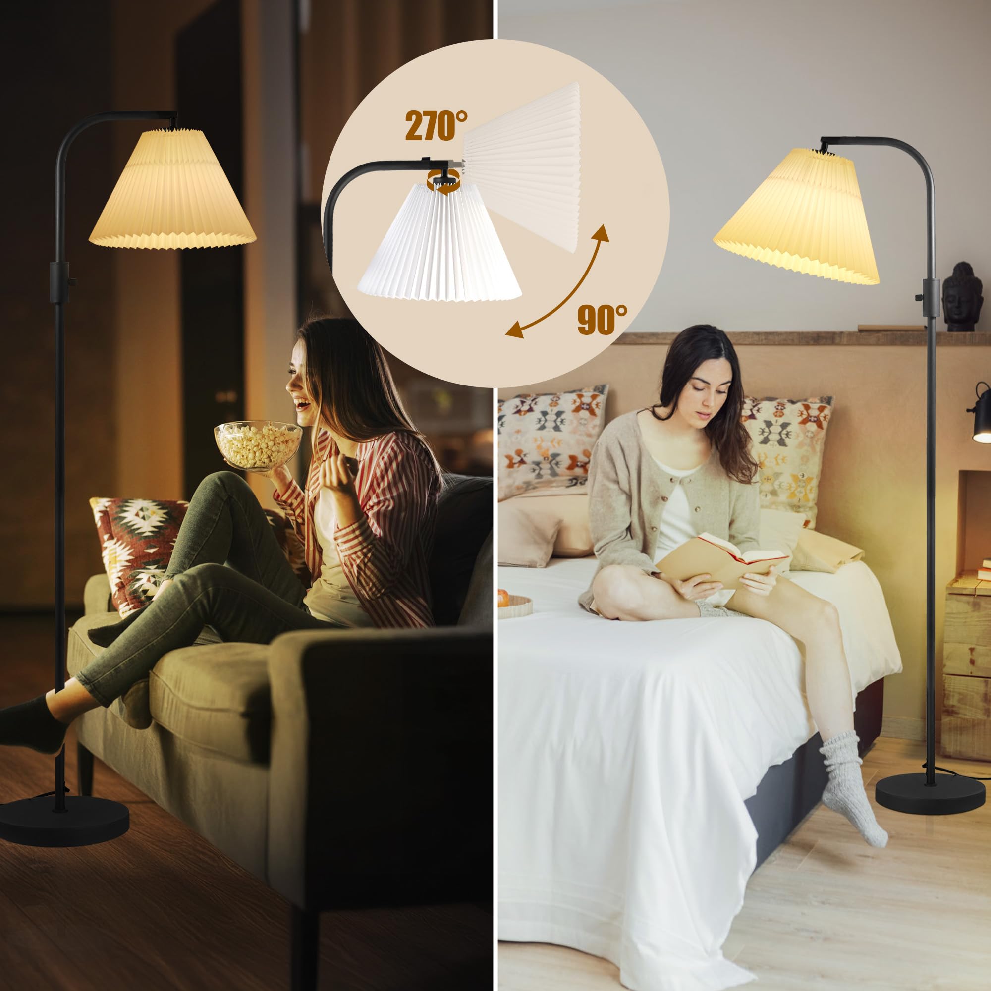 COFF Dimmable Arc Floor Lamp with 1000 Lumens LED Edison Bulb, Modern Tall Pole Lamp for Living Room, Bedroom, Office - White
