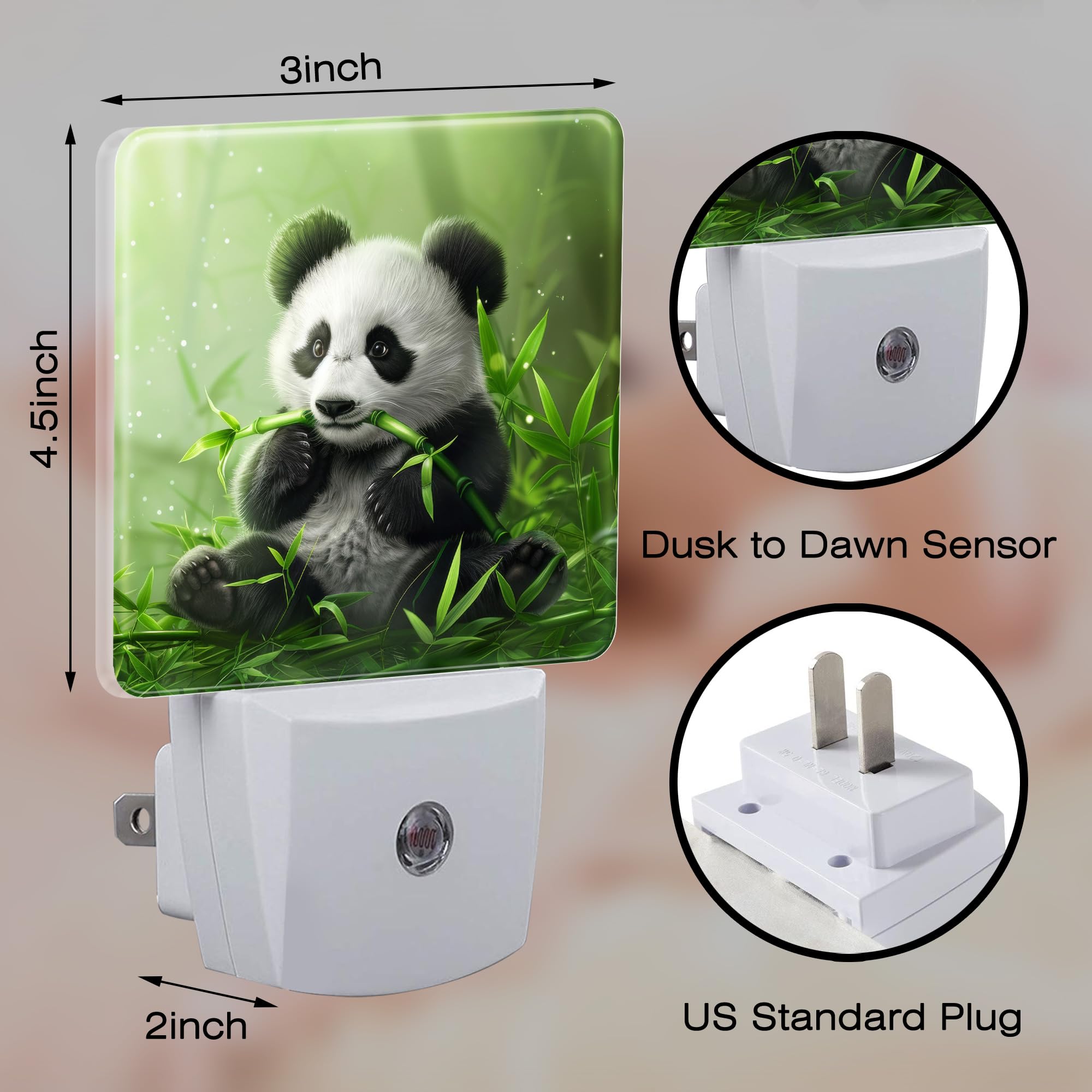 sndheke Panda Night Light, 0.5W Energy Saving, Plug-in Dusk to Dawn, Kids Home Decor, Model SBD04, Color8