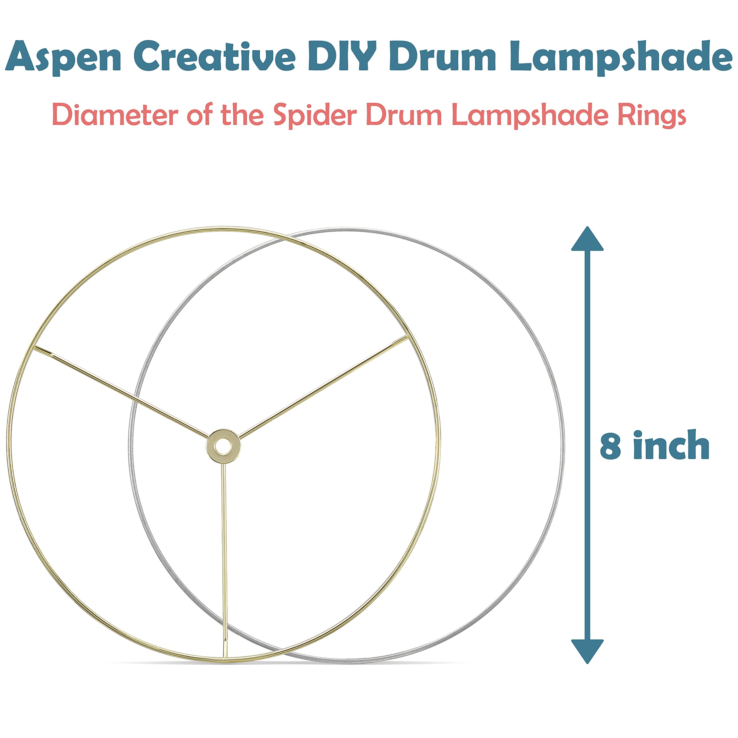 Aspen Creative 20101-11, Metal Diy Drum Lamp Shade Strong Ring, Us Style Spider That Connects To Lamp Harp, Top Ring-Brass Plated/Bottom Ring-Galvanized, 8&quot; Diameter Ring