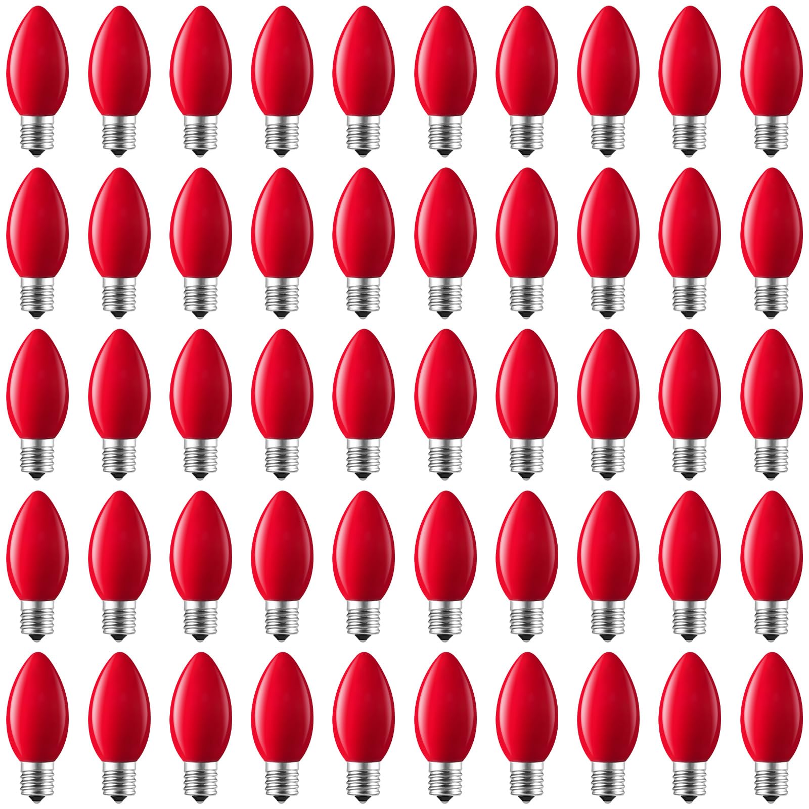 Brightown 50 Pack C9 Incandescent Bulbs, Red C9 Christmas Replacement Light Bulb For Christmas String Lights, E17 Intermediate B