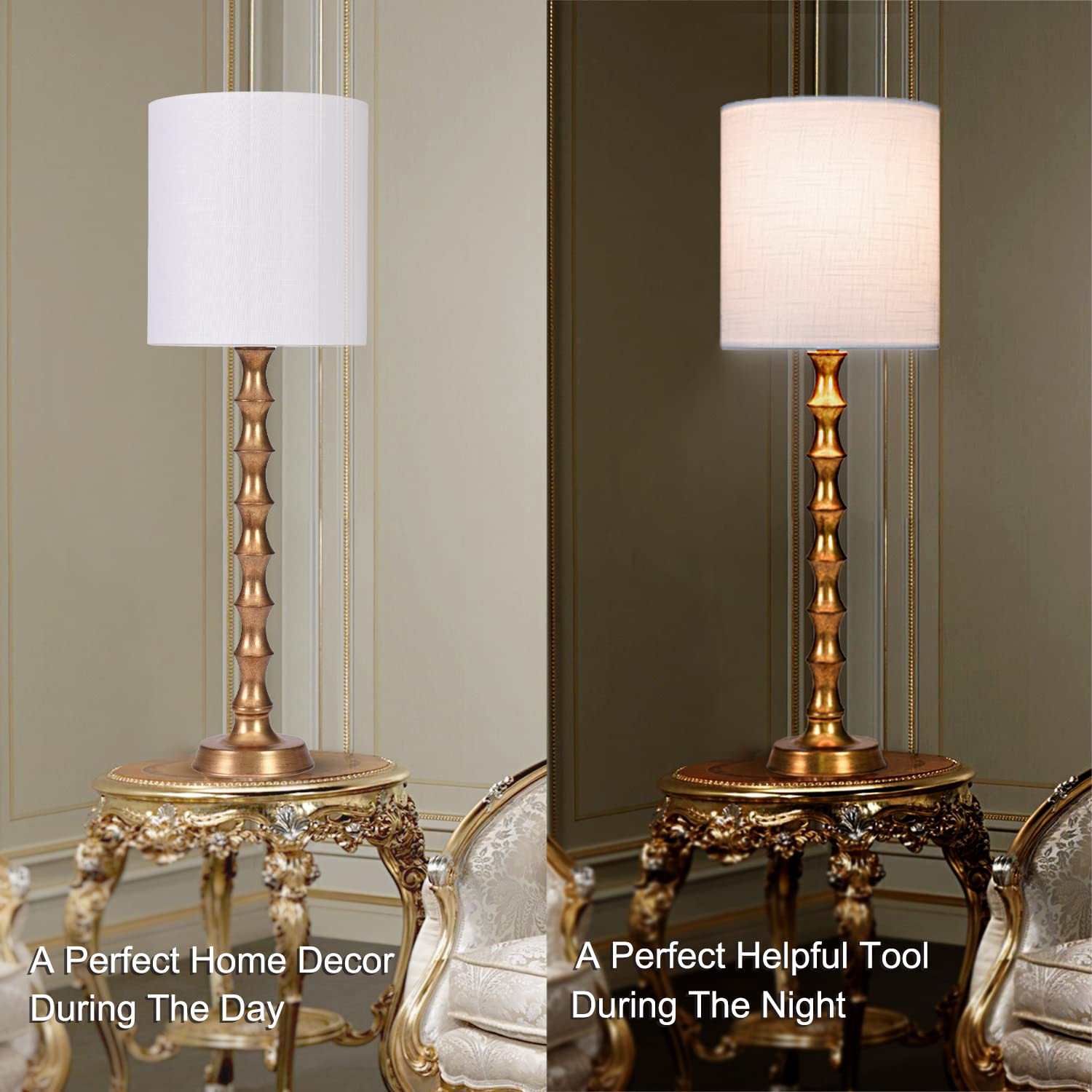 EUO Buffet Lamps Set of 2, 30.5" Tall Gold Metal Candlestick Lamps for Living Room and Dining Room, Modern Design, Model TL2PK-011-GLD