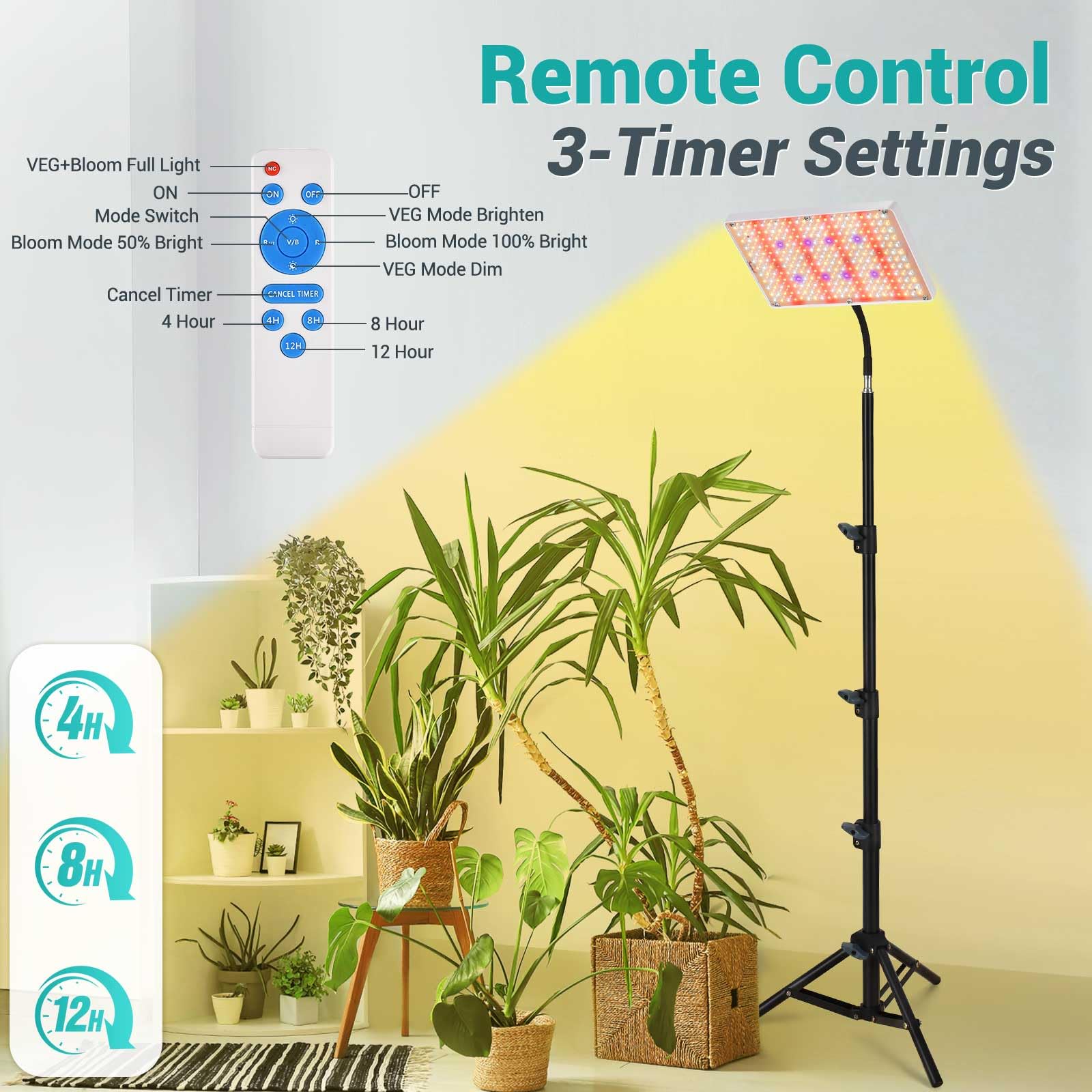 2025 Upgrade LED Grow Lights with Stand, Full Spectrum Dimmable Grow Light with Remote Control for Greenhouse and Indoor Plant V