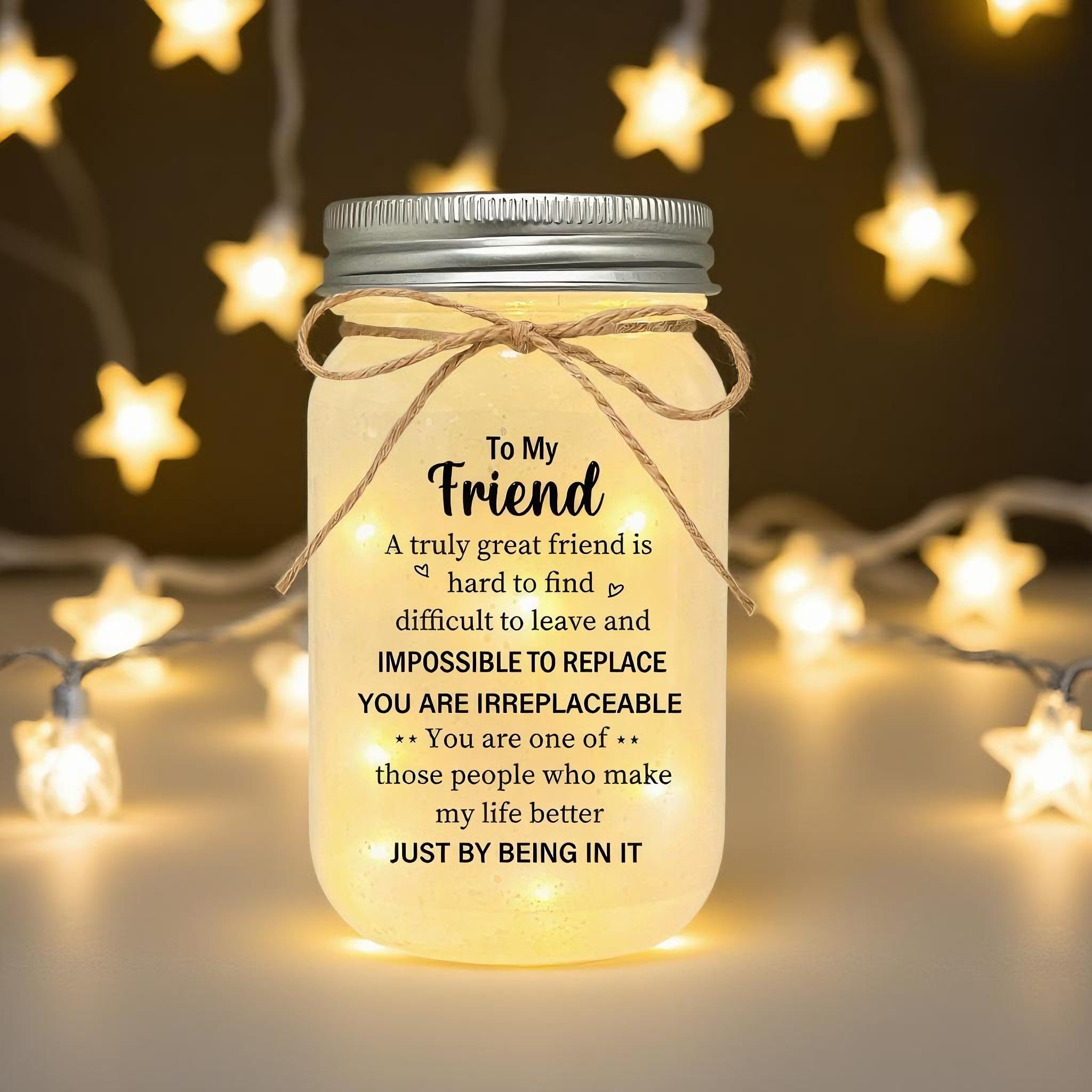 LE XIAOXI Mason Jar Night Light - Best Friend Birthday Gift, Glass, 5.1in x 2.75in, Color: Friend 1, Model: RX246