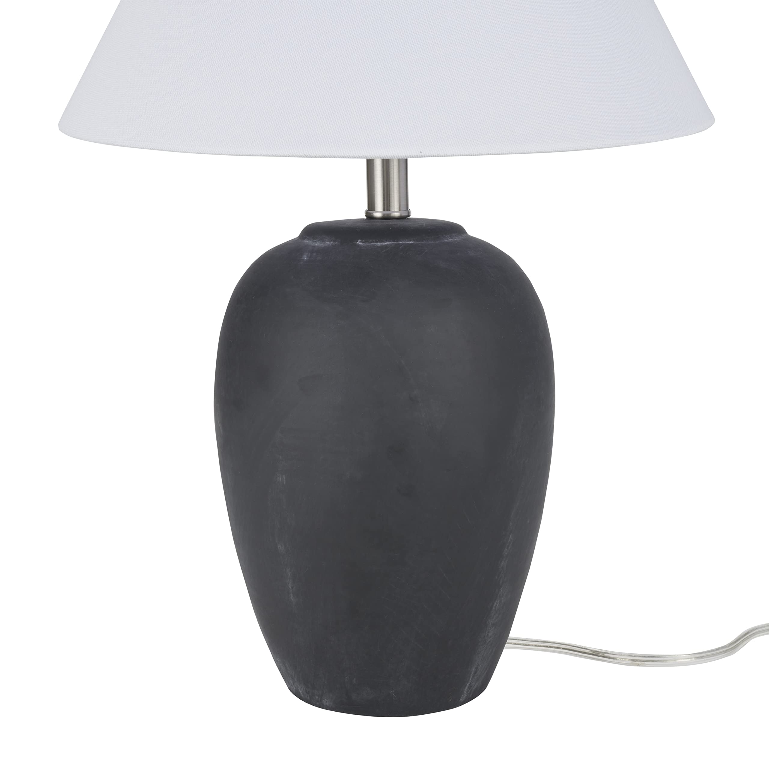 Nourison 23'' Black Vintage Distressed Ceramic Pot Table Lamp For Bedroom, Living Room, End Table, With White Conical Empire Sha