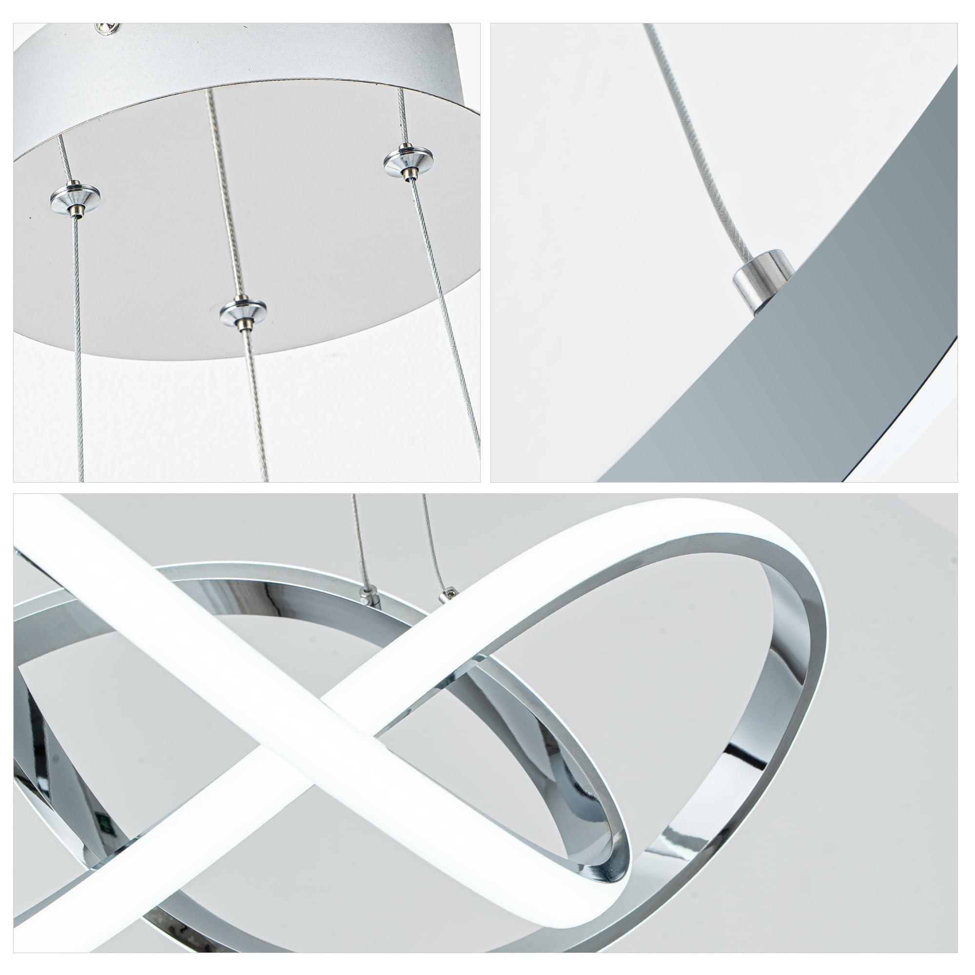 Mayna Modern Chandelier With Remote Control  3-Color Dimmable Led Pendant Light Fixtures  Height Adjustable Kitchen Island Lighting For Dining Room Kitchen Entryway Living Room  Chrome 25.6 Inch