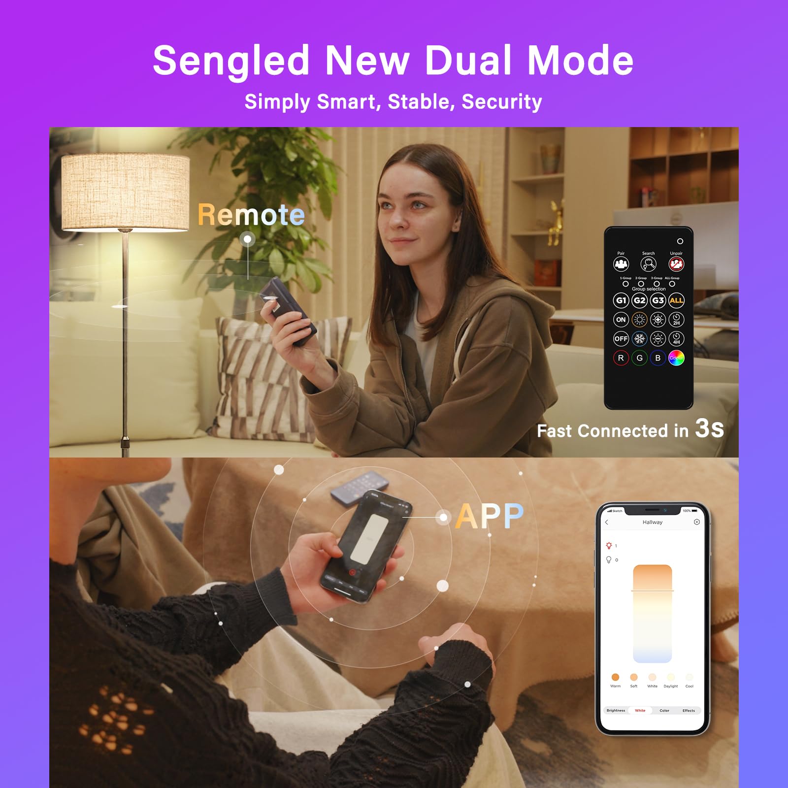 Sengled Dual Mode Smart Light Bulbs with Remote & App Control, LED Bulbs 2700K-6500K Dimmable, Remote Control Light Bulbs 60W Eq