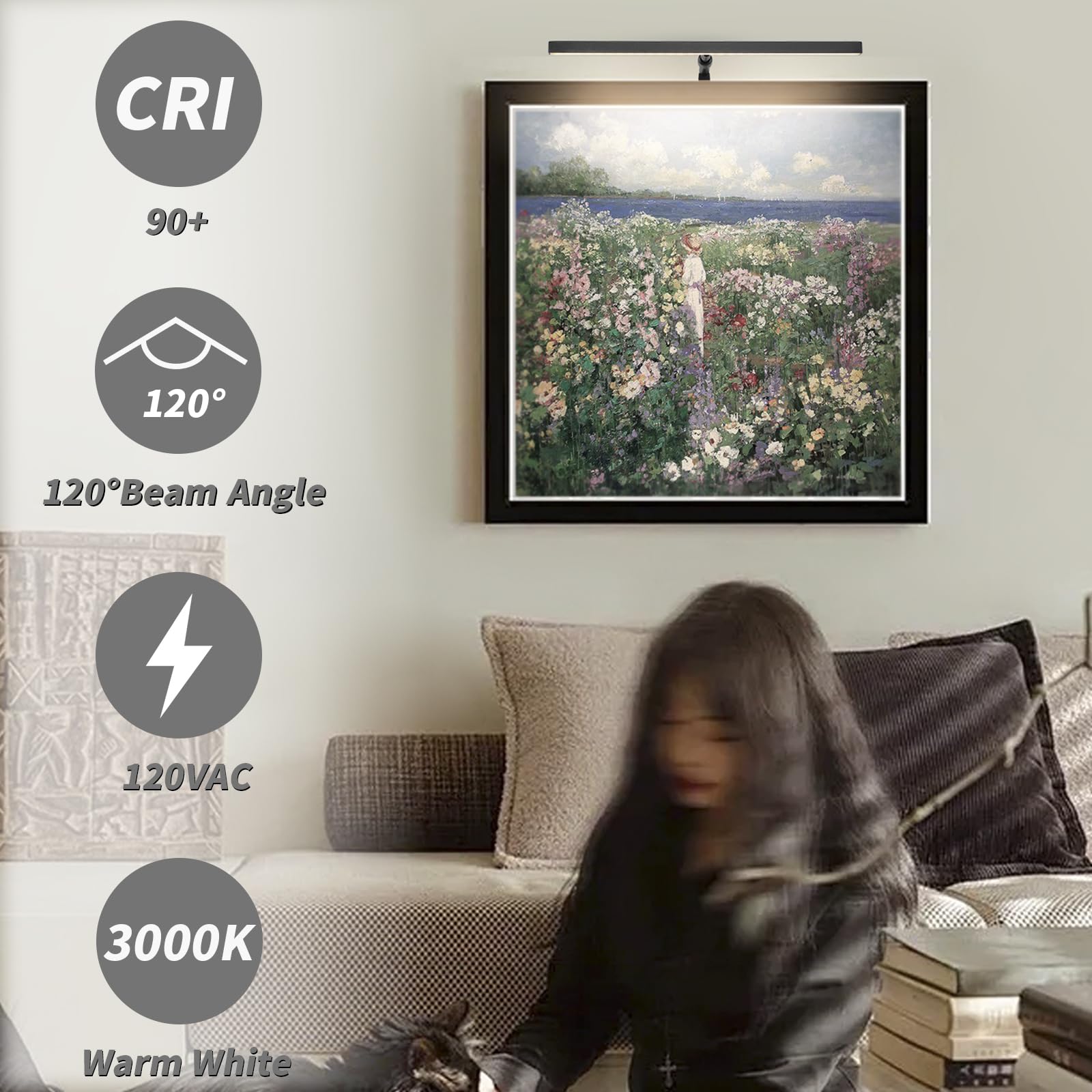 Pasoar 16" LED Picture Light - Adjustable Art Light with Timer & Remote, Black, Model 9899