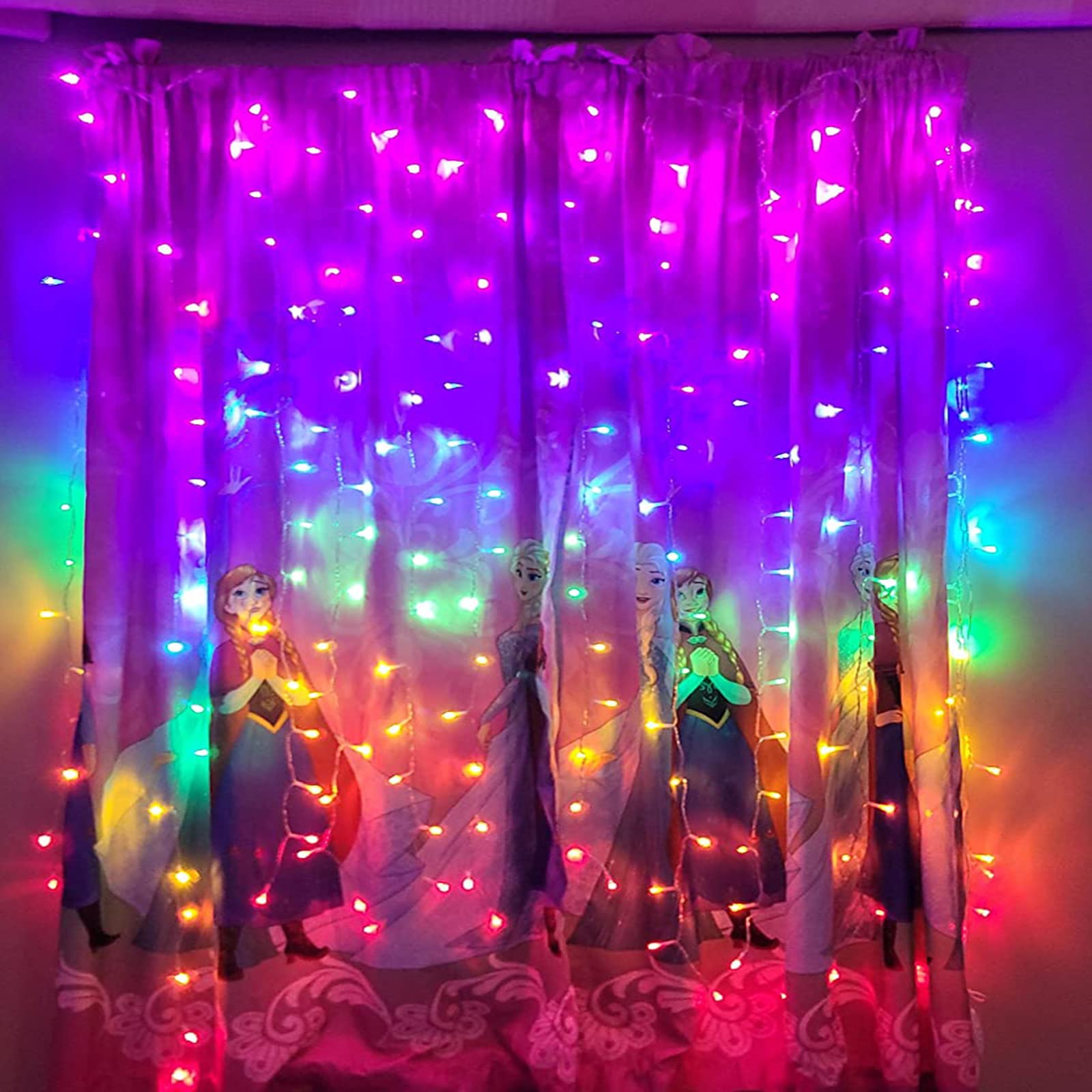Honche 300 LED Cuttable Curtain String Lights 10x10ft with Remote - Rainbow 7 Colors, Ideal for Bedroom, Wedding, Party, Festive Season