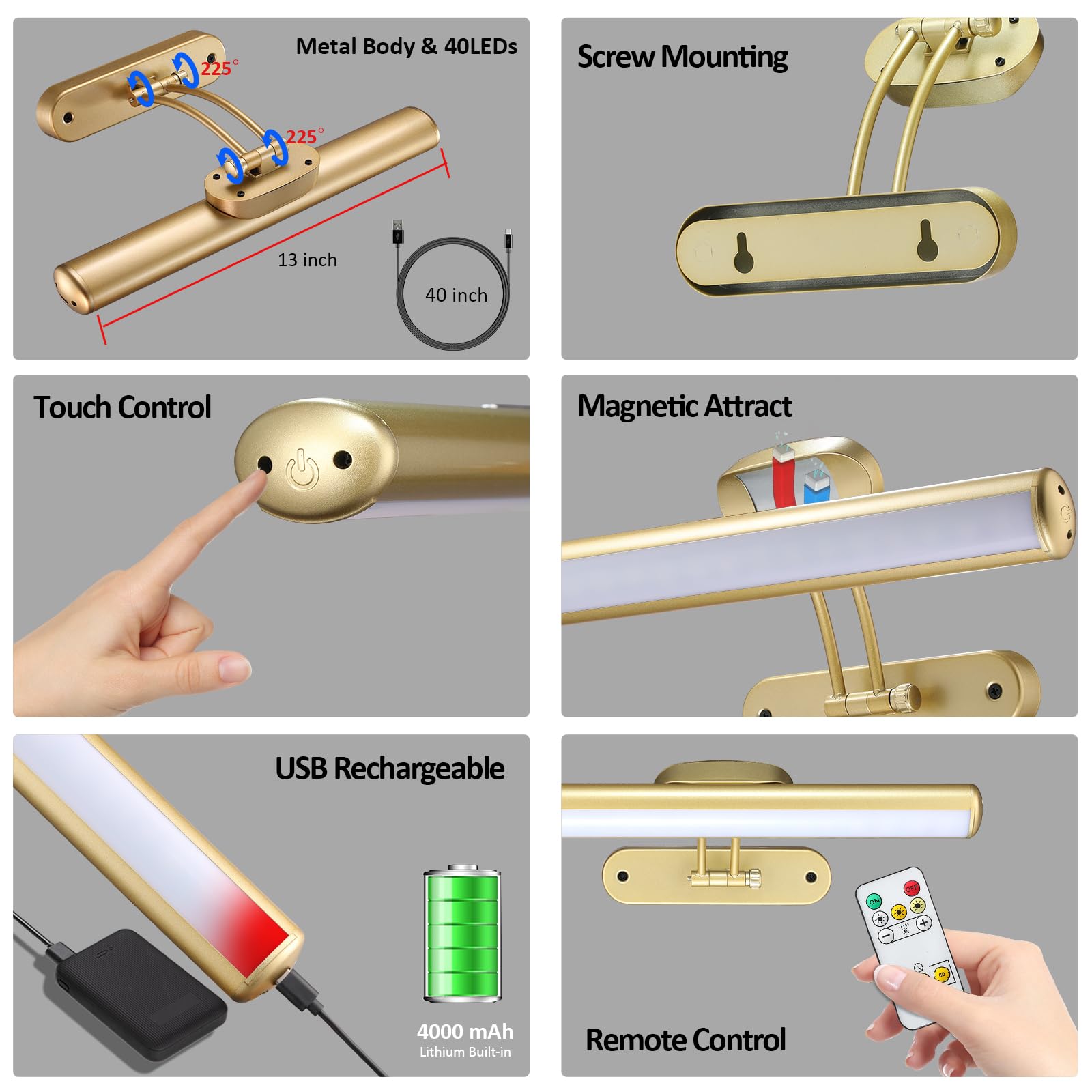 Mioblue Rechargeable Picture Light With Remote, Wireless Battery Art Display Light With Remote Control, Dimmable/Timer Off Paint