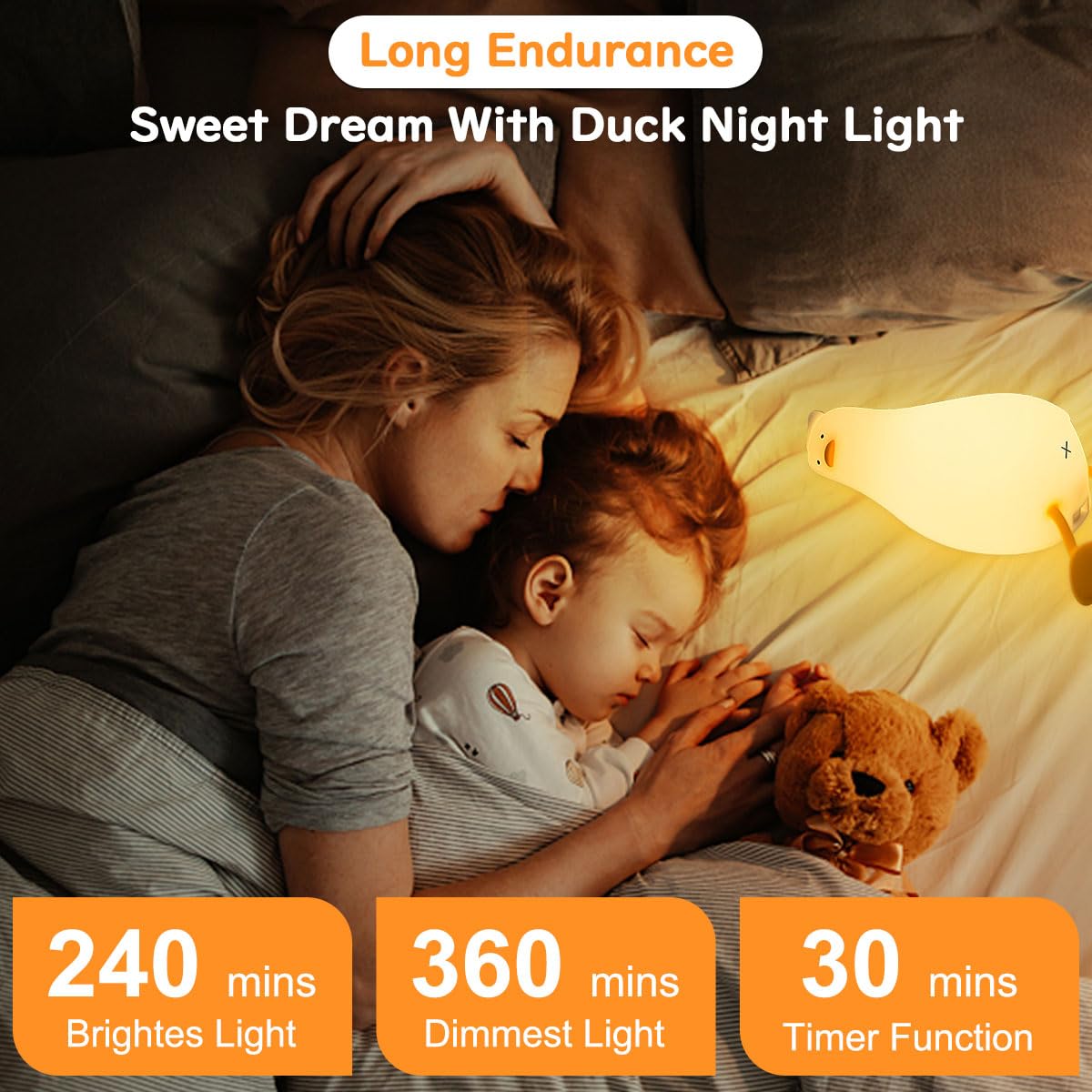 Famiduo Cute Lying Flat Duck Night Light, Led Lazy Duck Lamp Squishy, Extra Duckie Decor Gift, Dimmable Fun Ducky Lay Lamp, Duck Light Laying Down, Rechargeable Bedside Touch Soft Lamp For Kids Sleep