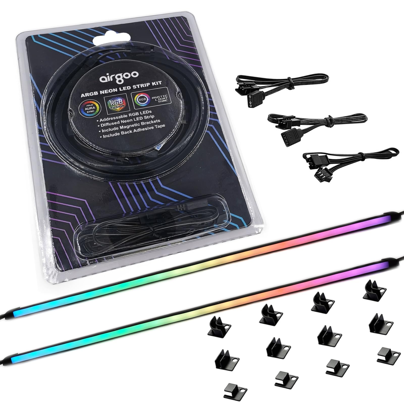 Airgoo NEON Addressable RGB LED Strip, 15.75in x 0.55in x 0.28in, Magnetic Brackets, 5V 3-pin ARGB,