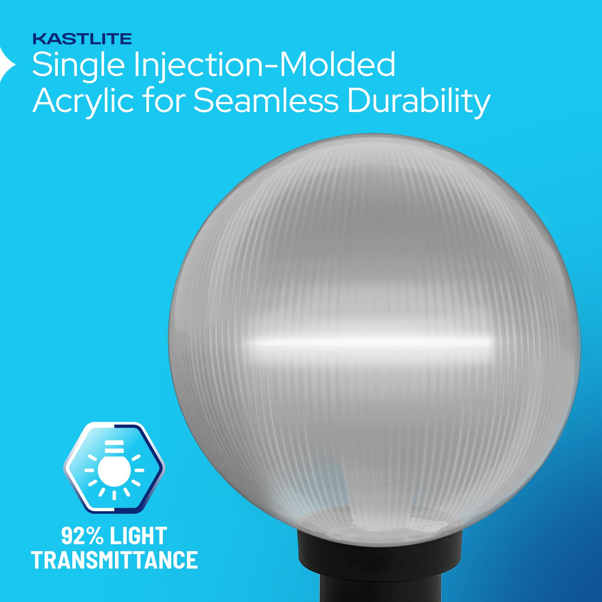 Kastlite Lamp Post Globe Combo Lighting Fixture | 12 Prismatic Lens With Black Fitter Mounting | Fits 3 Diameter Posts (Not Included) | Comes With With 5000K Led Bulb