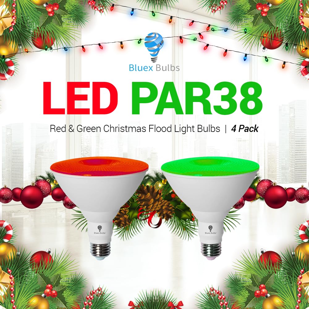 Bluex Bulbs PAR38 LED Flood Light Bulb - 18W Dimmable - E26 Base - 2 Pack - Red+Green