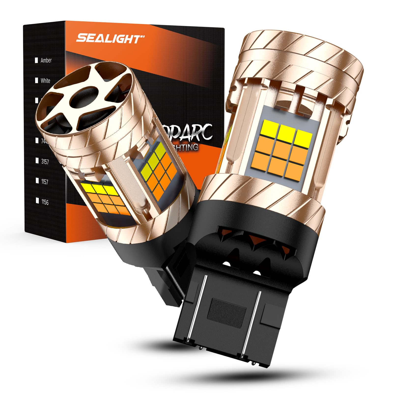 SEALIGHT 7443 LED Bulbs, Switchback Dual Color (White/Amber), 7440 Size, Anti Hyper Flash, Pack of 2