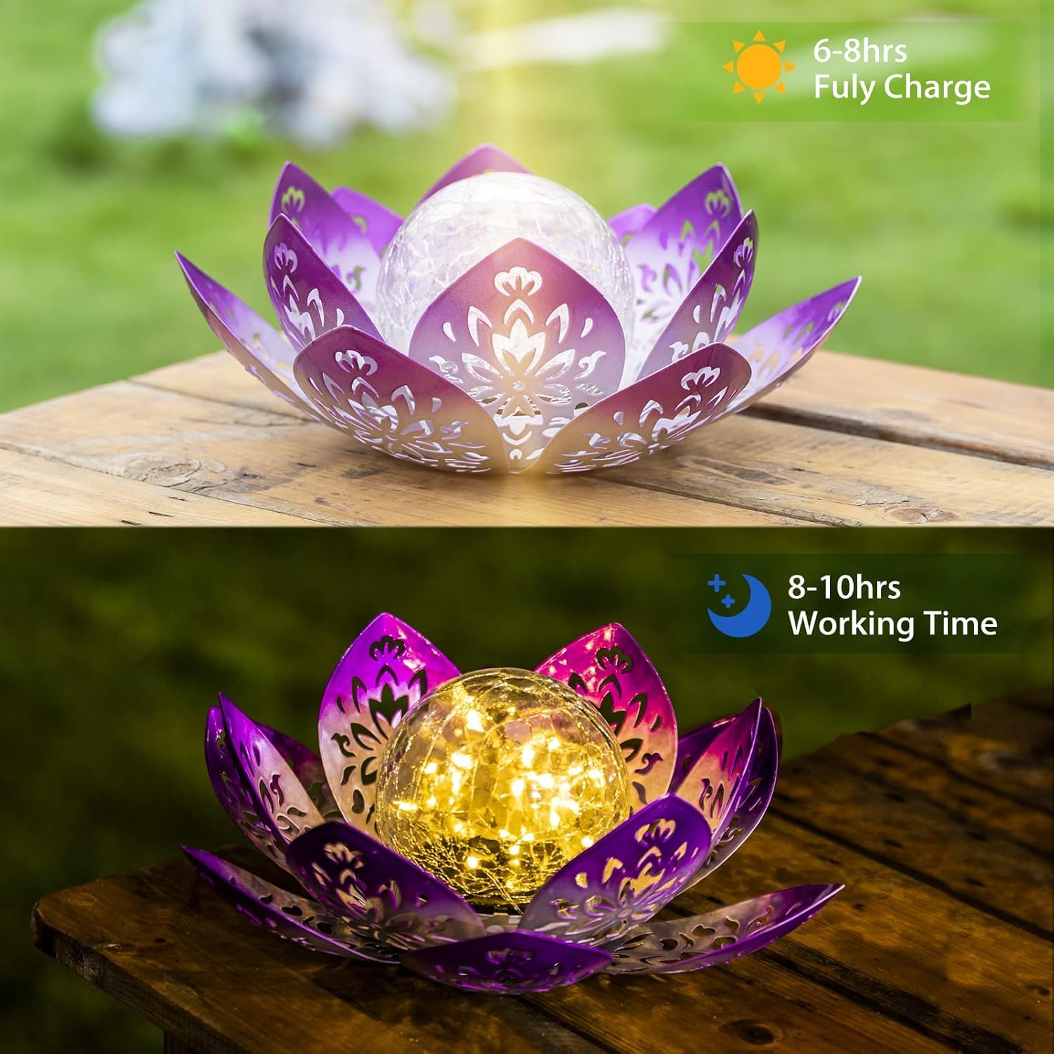 Huaxu Solar Garden Lights Outdoor Decorative - Bright Lotus Flower Table Lamp, Waterproof Solar Lights For Patio Pathway Yard Ba