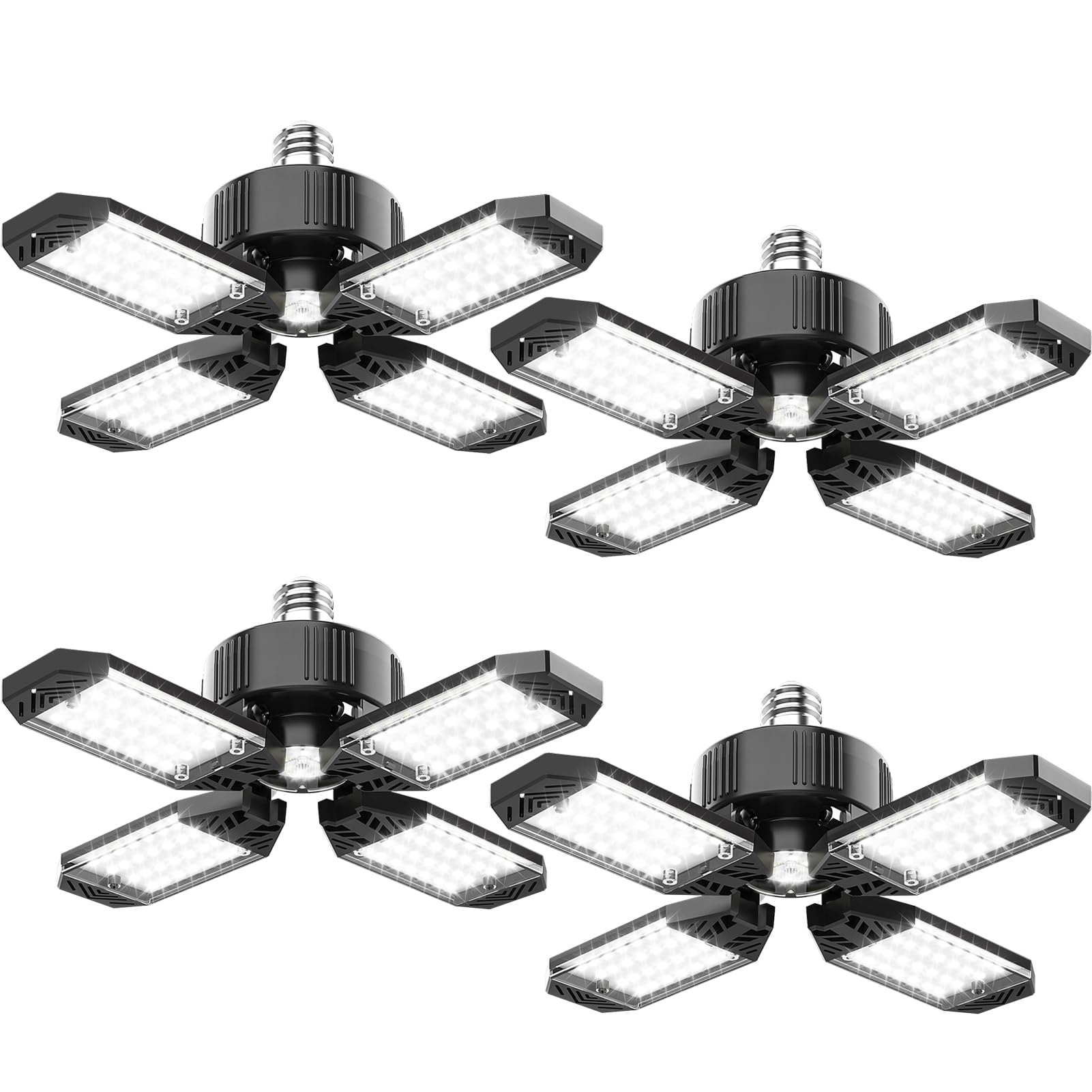 Garage Light - 4Pack 130W 13000Lm Deformable 4+1 Panel Led Garage Light With Led Transformer, E26/27 Base, 6500K Daylight White Garage Lights Ceiling Led For Garage, Factory, Warehouse, Storage Room