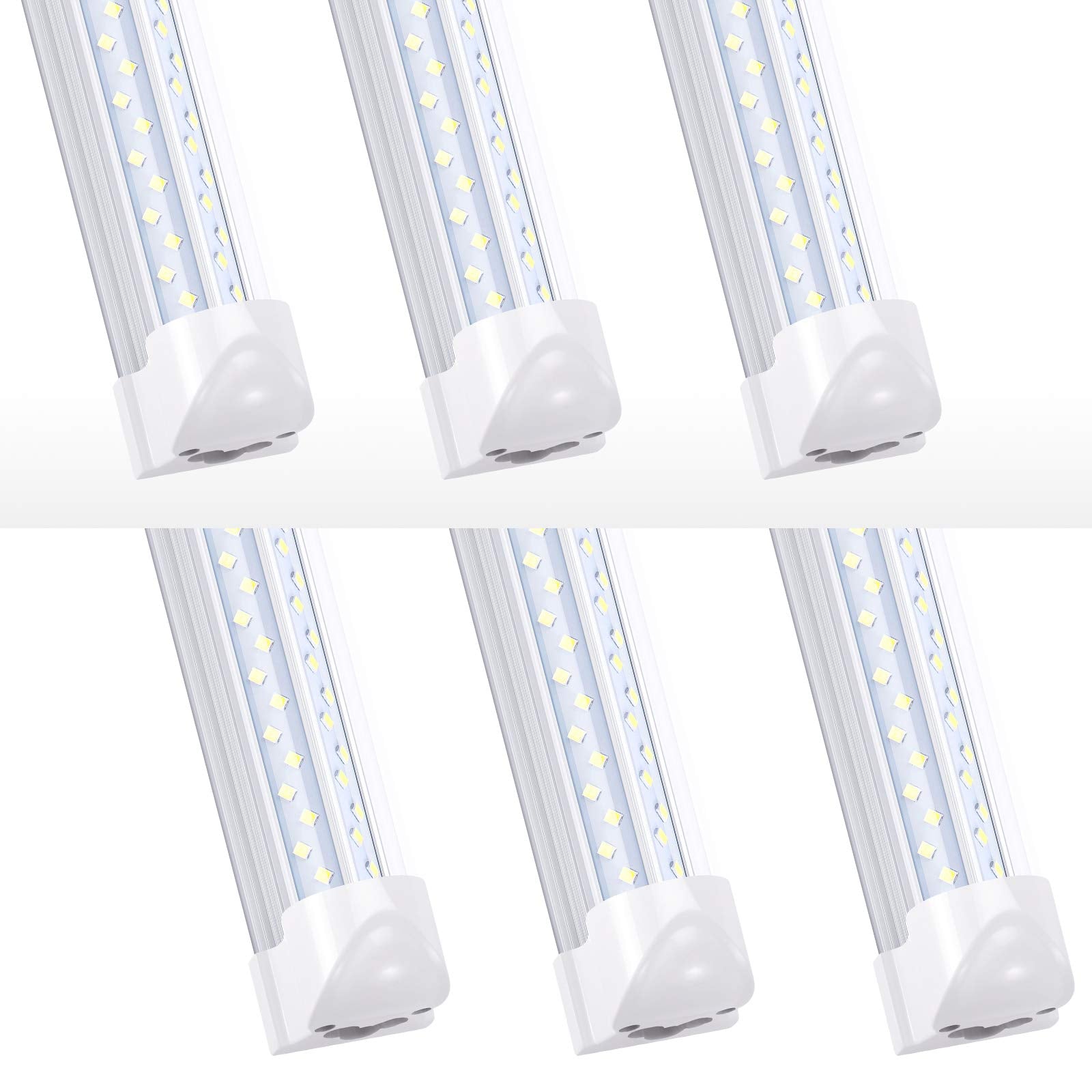 Ligheart 8Ft Led Shop Light (6-Pack) - 120W 14400Lm, 6000K Cold White, V-Shape T8 Linkable Fixture - Clear Lens, Plug & Play, In