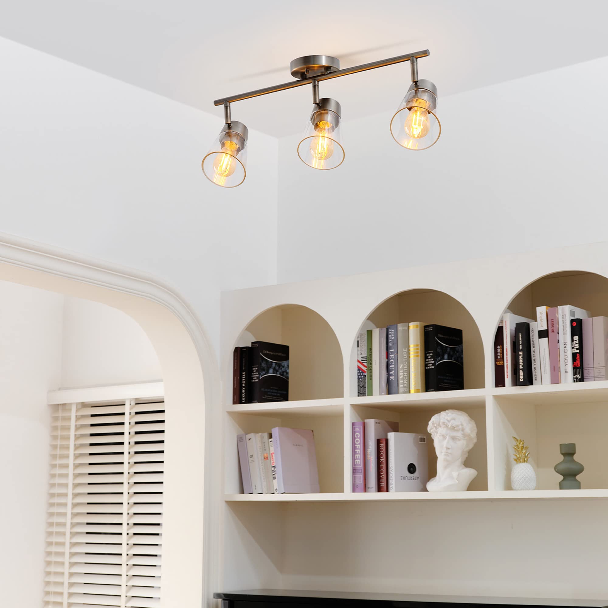Globe Electric 3-Light Track Lighting, Pewter, Clear Glass Shades, Model 64000045, E26 Socket, Kitchen Ceiling Light