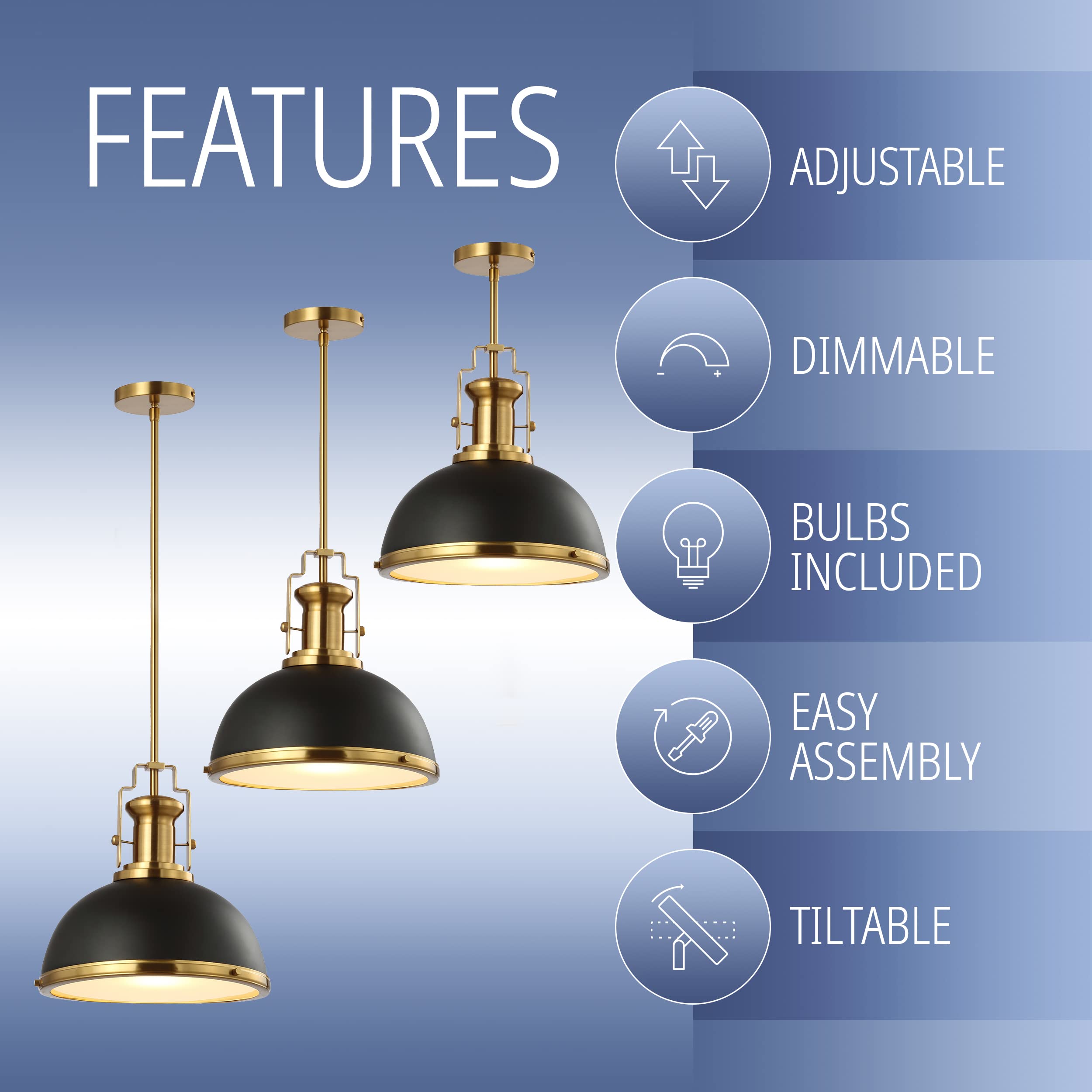 Jonathan Y Jyl9536A Homer 13'' 1-Light Modern Industrial Iron Led Dome Pendant, Classic, Cottage, Farmhouse, Industrial, Rustic,