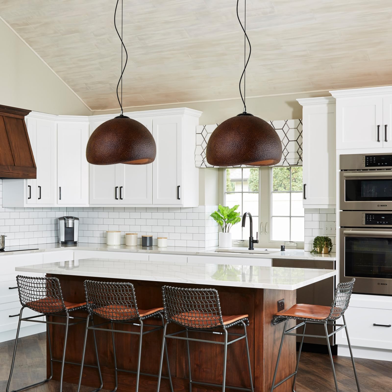 JAYMP Wabi Sabi Pendant Light, 50cm Dark Brown, Polystyrene, E26 Base, Bird Nest Shape, Model GB7499 for Dining Room & Kitchen Island