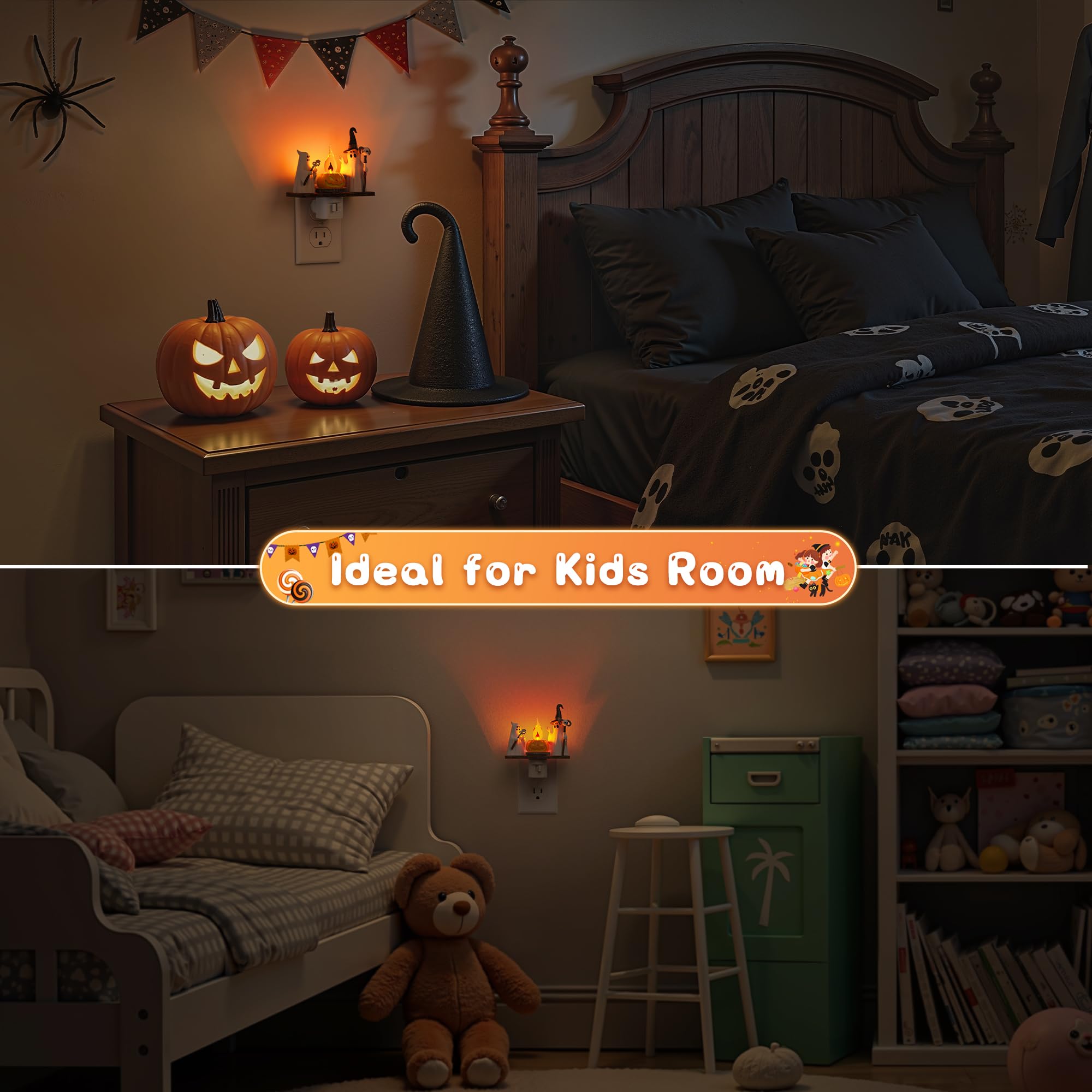 L Lohas Led Halloween Night Light Ghost Campfire Nightlight Campfire Flickering Night Lights Plug Into Wall Halloween Decorations For Party mature-themeds Kids Gift