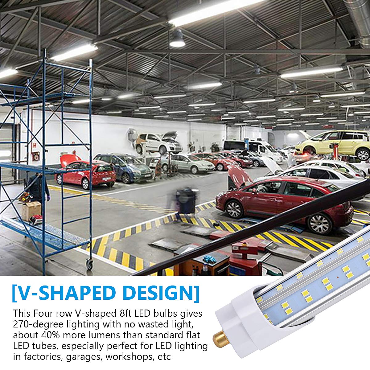 Bsk.Bestka 8Ft Led Tube Lights (10-Pack), 120W 19000Lm, V Shaped, Cold