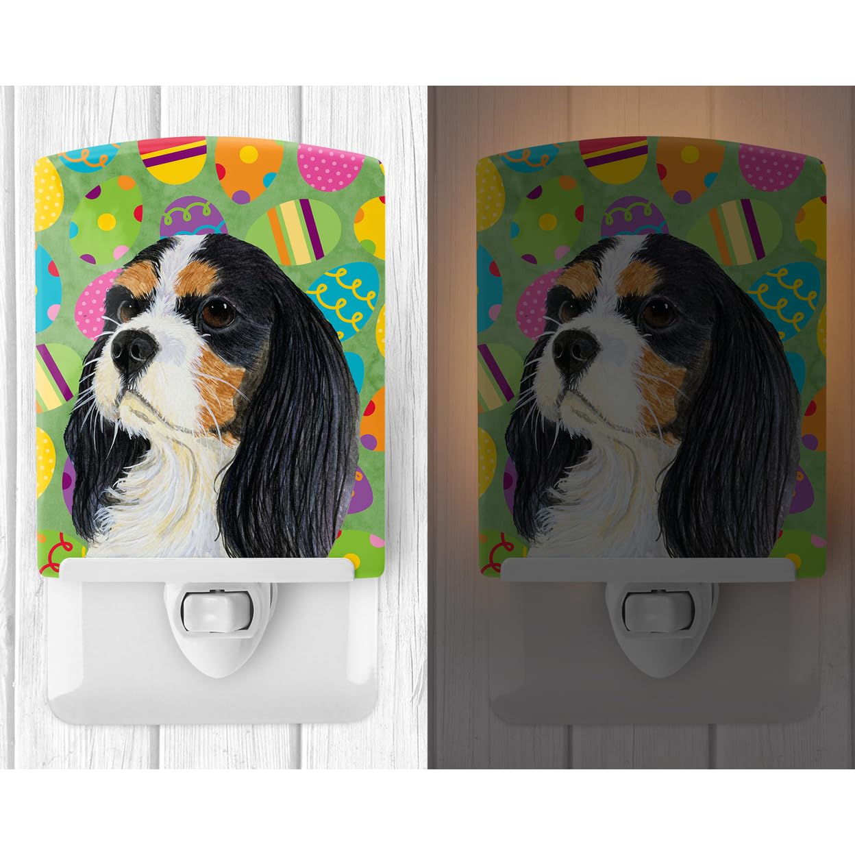 Caroline'S Treasures Lh9414Cnl Cavalier Spaniel Easter Eggtravaganza Ceramic Night Light Compact, Ul-Certified, Ideal For Bedroom, Bathroom, Nursery, Hallway, Kitchen, 6X4X3, Multicolor