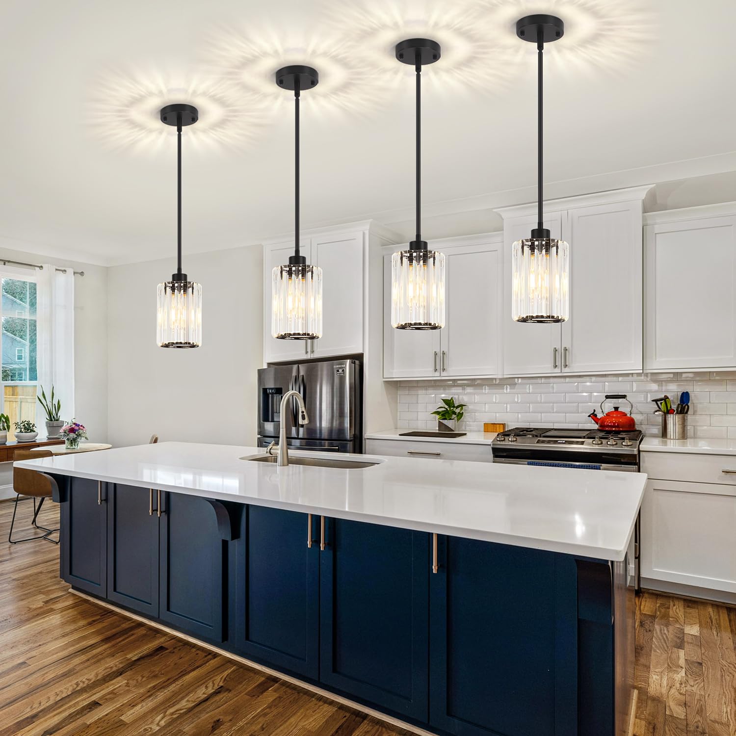Zsmihdoh 2 Pack Black Pendant Light  Modern Crystal Pendant Lights Kitchen Island Lighting  Hanging Light Fixtures Mini Chandelier Pendant Lights For Island Dining Room Hallway Bedroom
