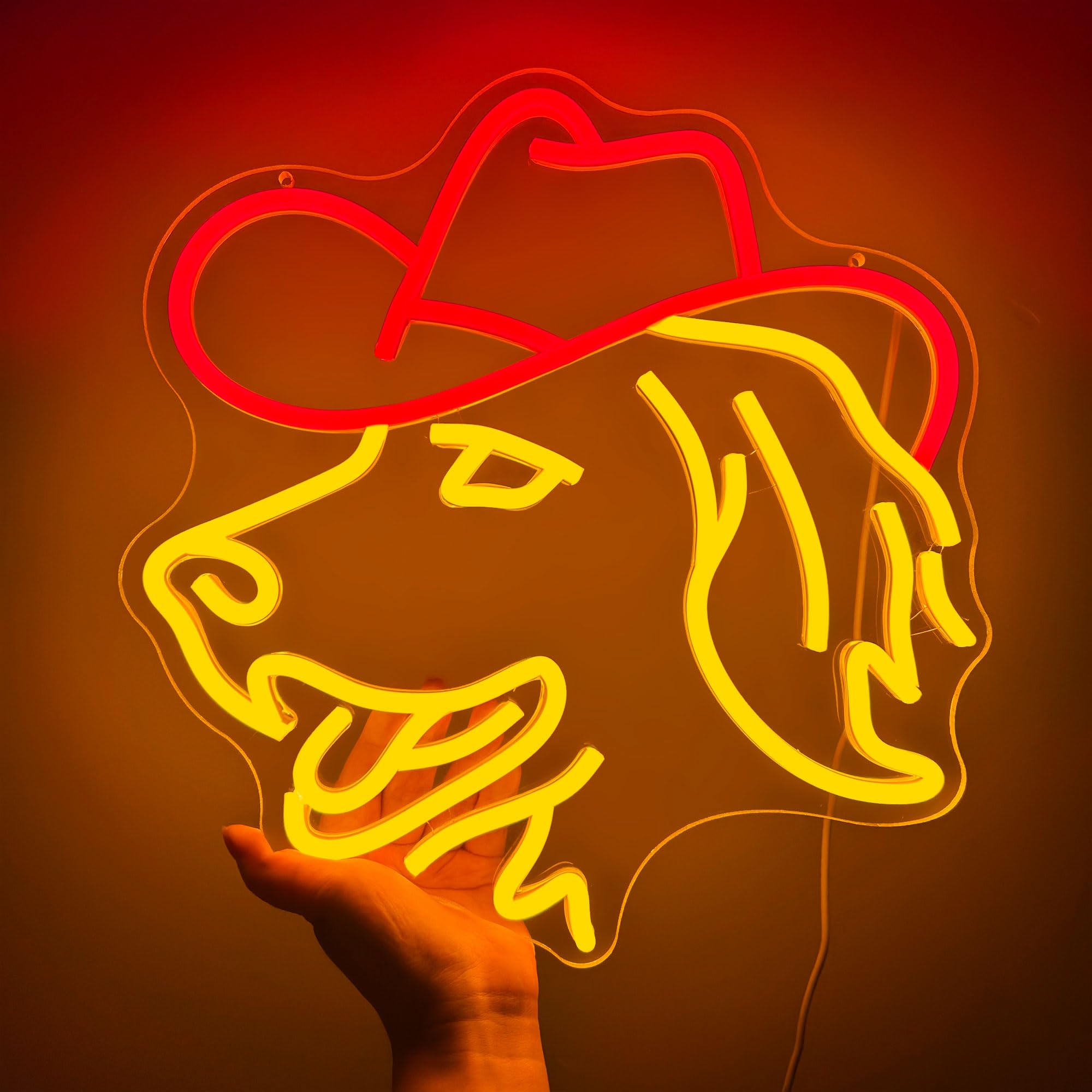 ZLOOREE Neon Dog Sign, LED Wall Decor, Dimmable Acrylic Light, 13x12.6 inches, Red/Golden Yellow