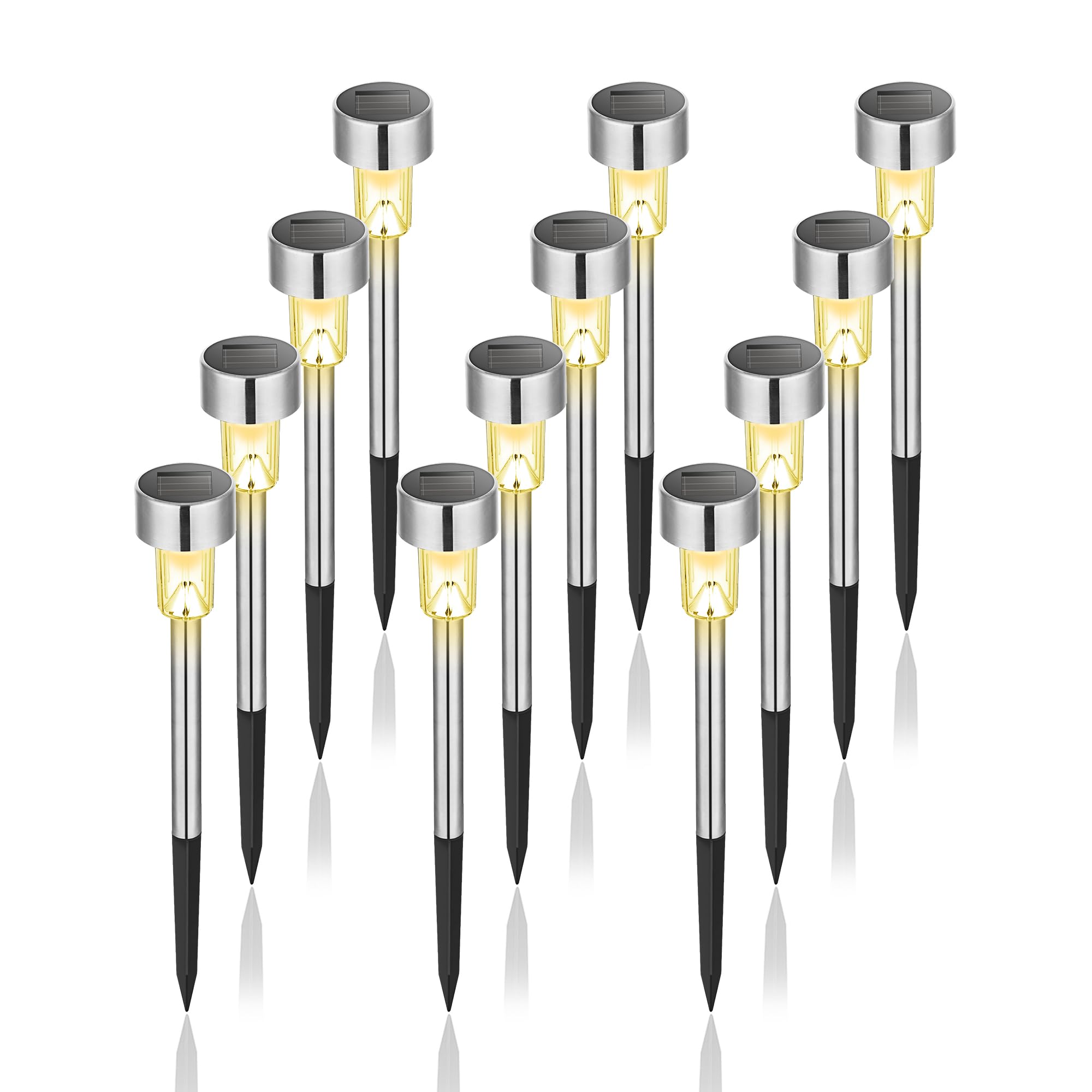 GIGALUMI Solar Lights Outdoor Waterproof, 12 Pack, Stainless Steel LED Solar Garden Lights for Patio, Lawn, Yard and Landscape, Garden Decor Patio Decor,Warm White