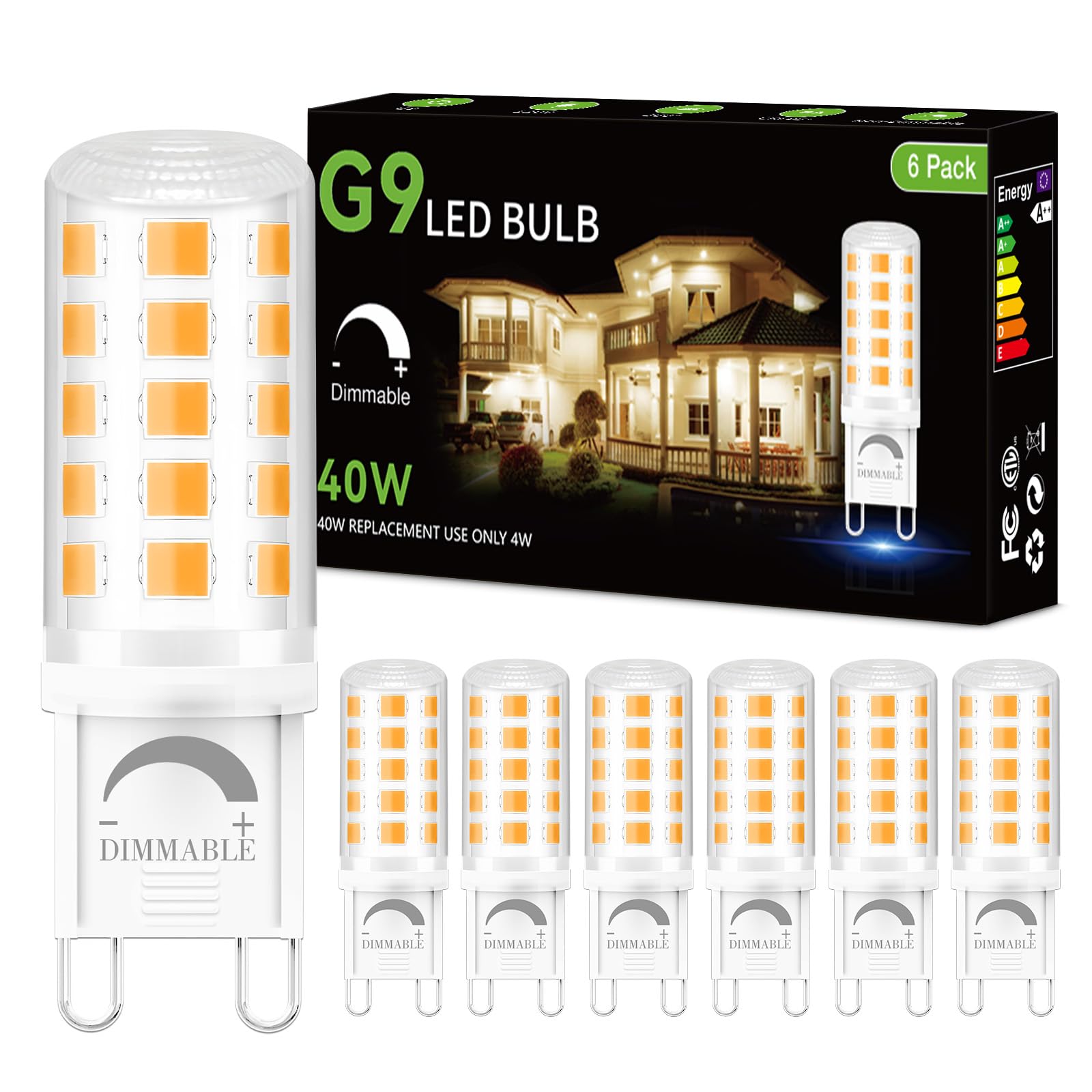 Daybeeter 6 Pack Dimmable G9 Led Bulb 4W (40 Watt Equivalent), 2700K Soft Warm White, G9 Halogen Bulb T4 G9 Bi-Pin Base Light Bu