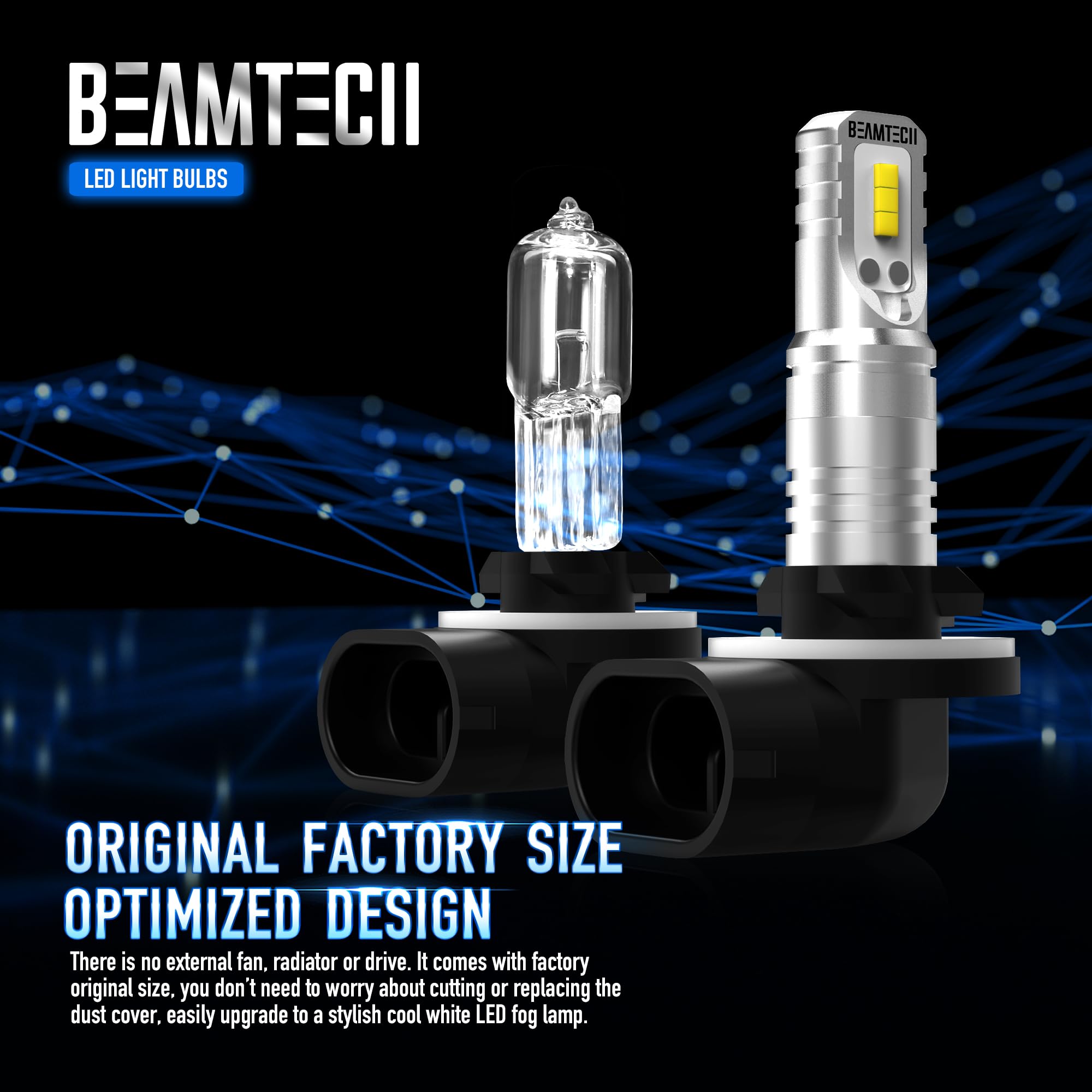 BEAMTECH 881 LED Fog Light Bulb, 6500K Xenon White, 800 Lumens, Non-Polarity, Pack of 2, Model 881 (894 898